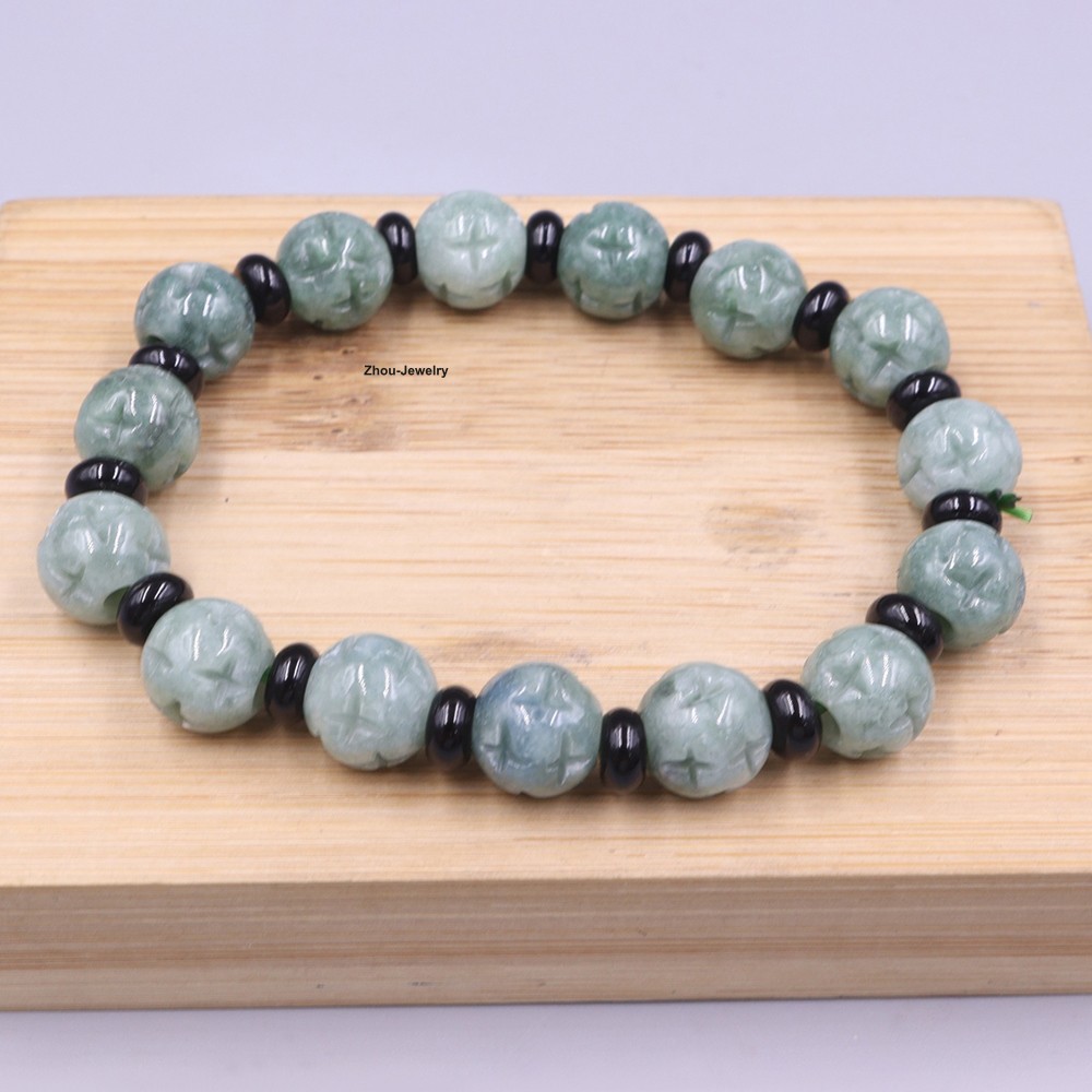 Natural Grade A Jade 10mm Green Bead Handmade Women Men Elastic Bracelet