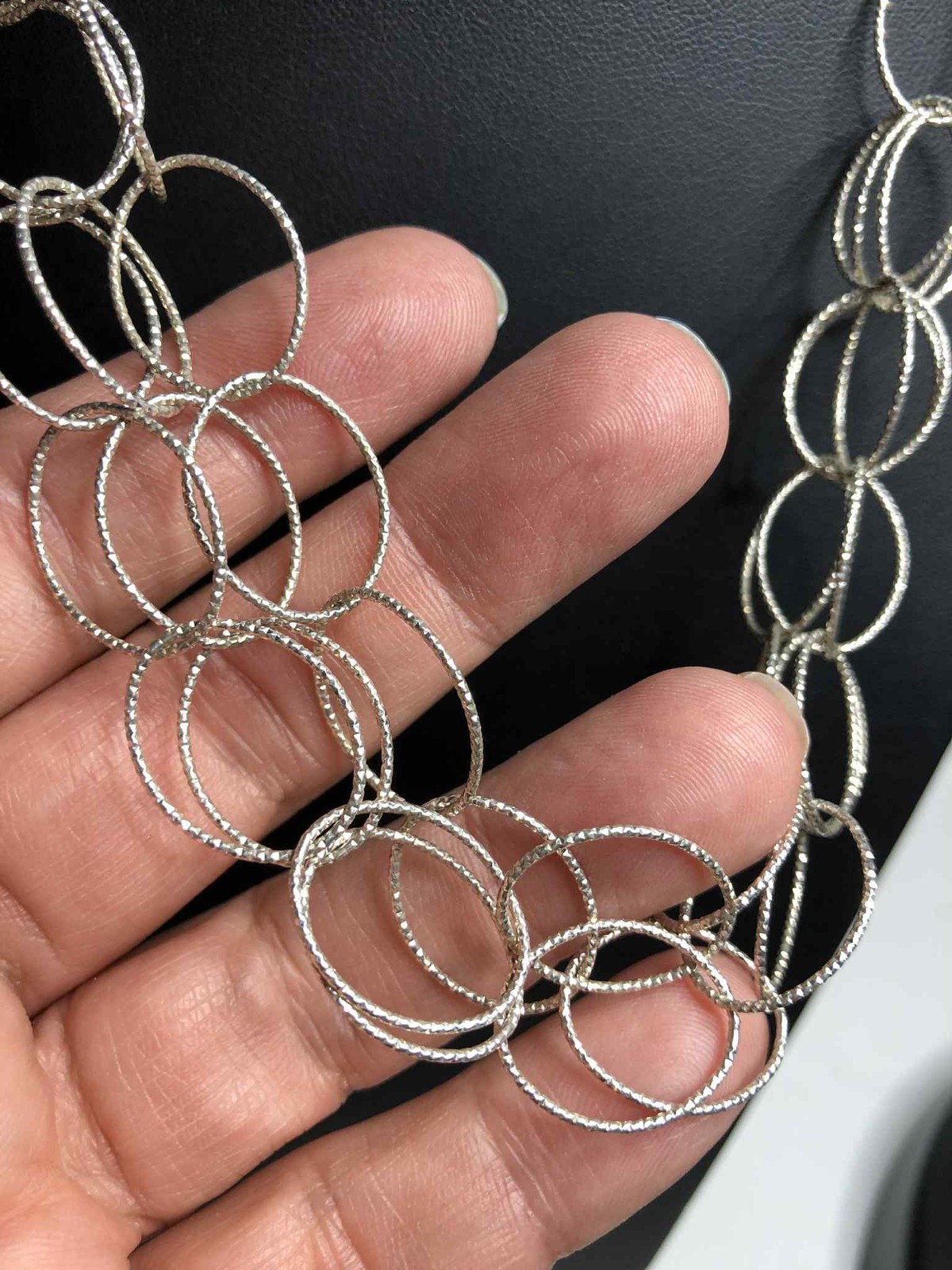 6880 Sterling signed KA 1772 925 3-strand sparkle Cut Chain Necklace 13.8g