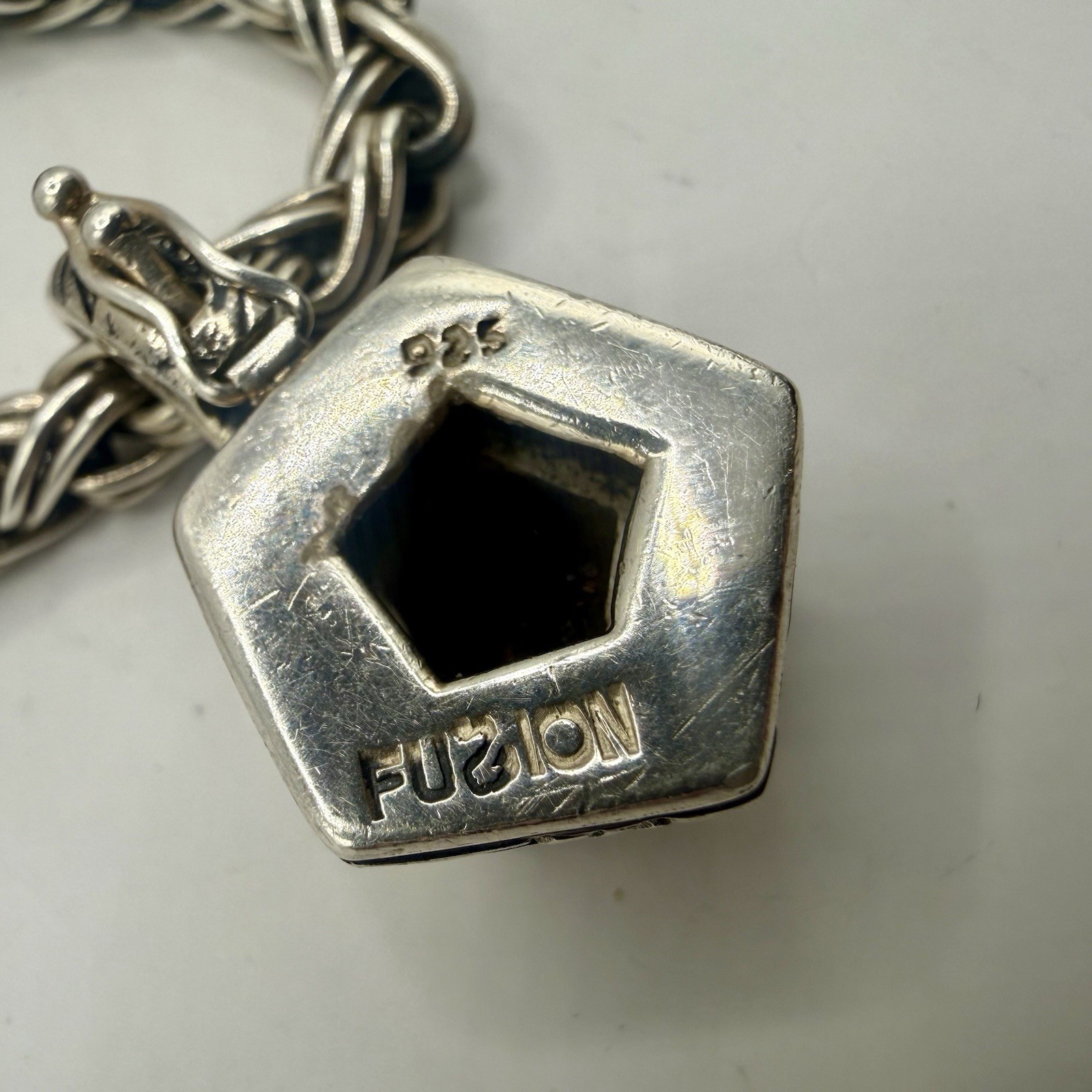 Fuzion 925 Sterling Silver Smoky Quartz Braided Chain Necklace 14” 50g Designer