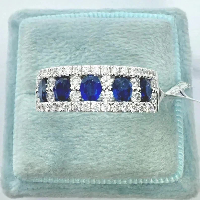 3.50 Ct Oval Cut Natural Sapphire Diamond Engagement Ring 14K Solid White Gold 6