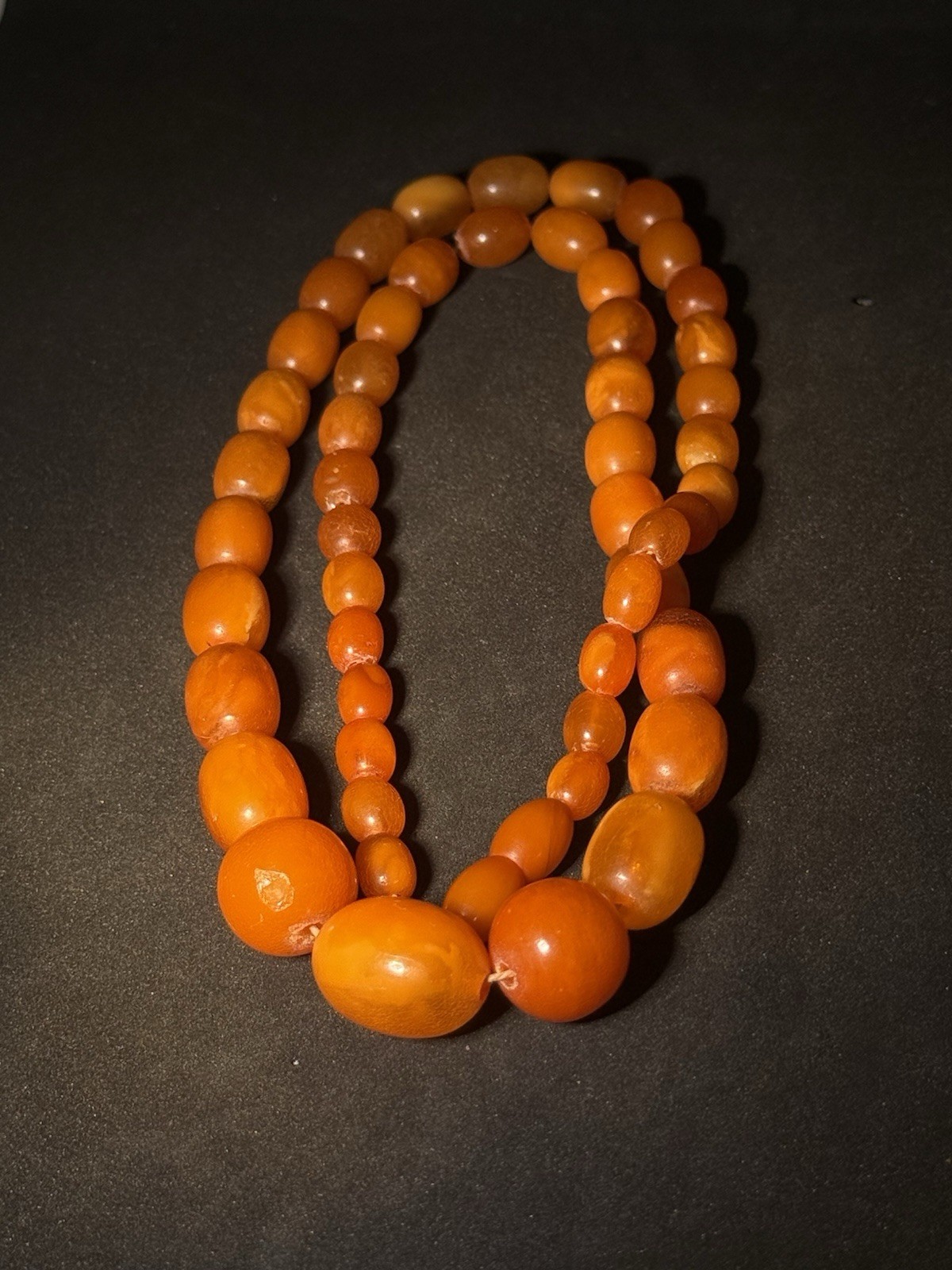 Natural Baltic Amber Necklace EggYolk RoundBeads 23” Ukrainian29.88g HighQuality