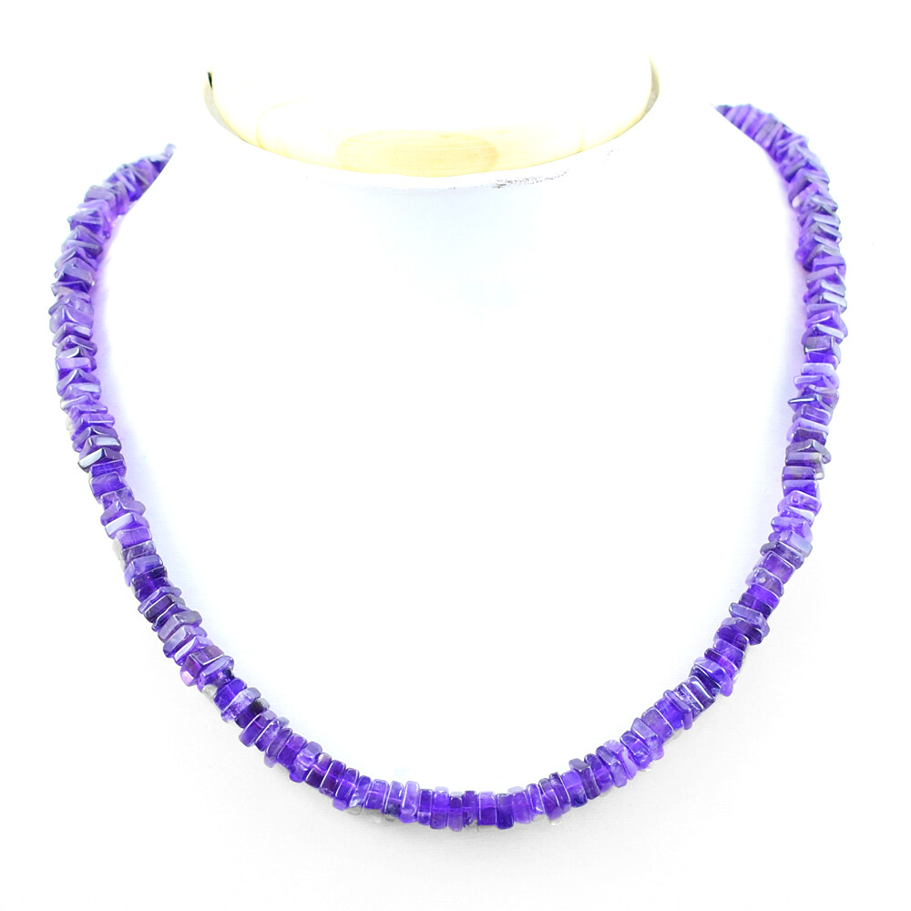 190.00 Cts Natural Purple Amethyst Heishi Beads Single Strand Necklace NK 54E92