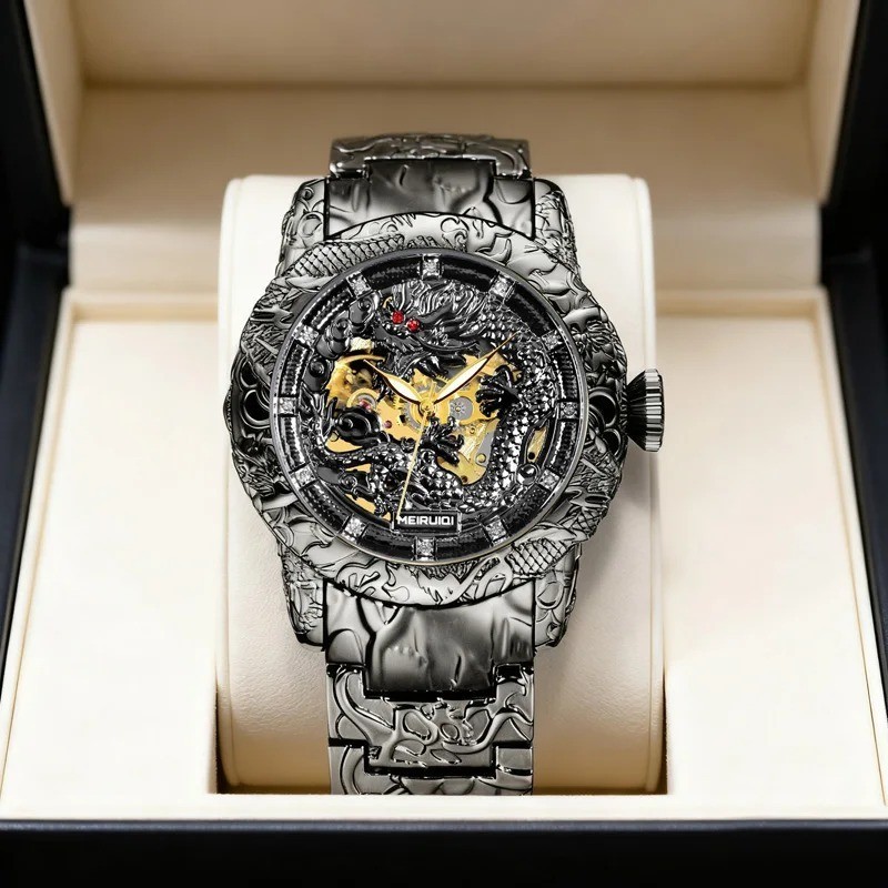 Men’s Black and Gold Dragon Automatic Mechanical Watch