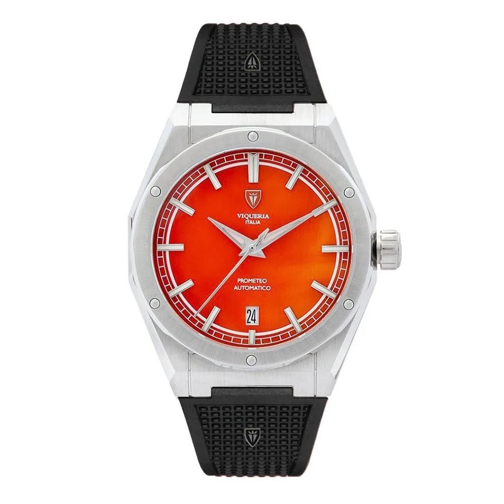 Viqueria Prometheus Agate Automatic Red Steel Date Stone Men’s Watch