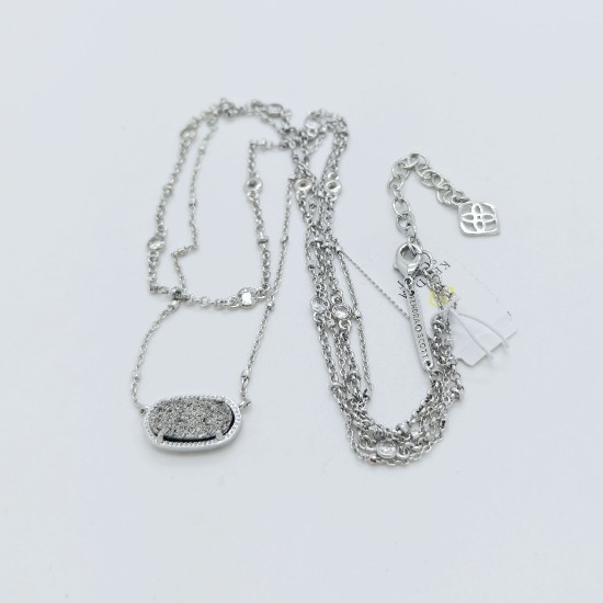 Kendra Scott Elisa Silver Crystal Multi Strand Pendant Necklace Platinum Drusy