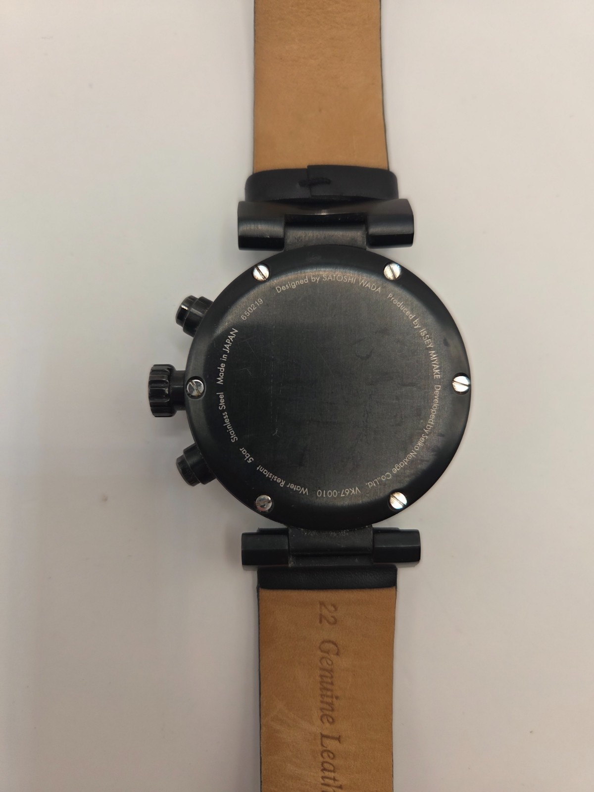 Issey Miyake Chronograph Watch VK67-0010 Satoshi Wada Black Leather Japan Seiko