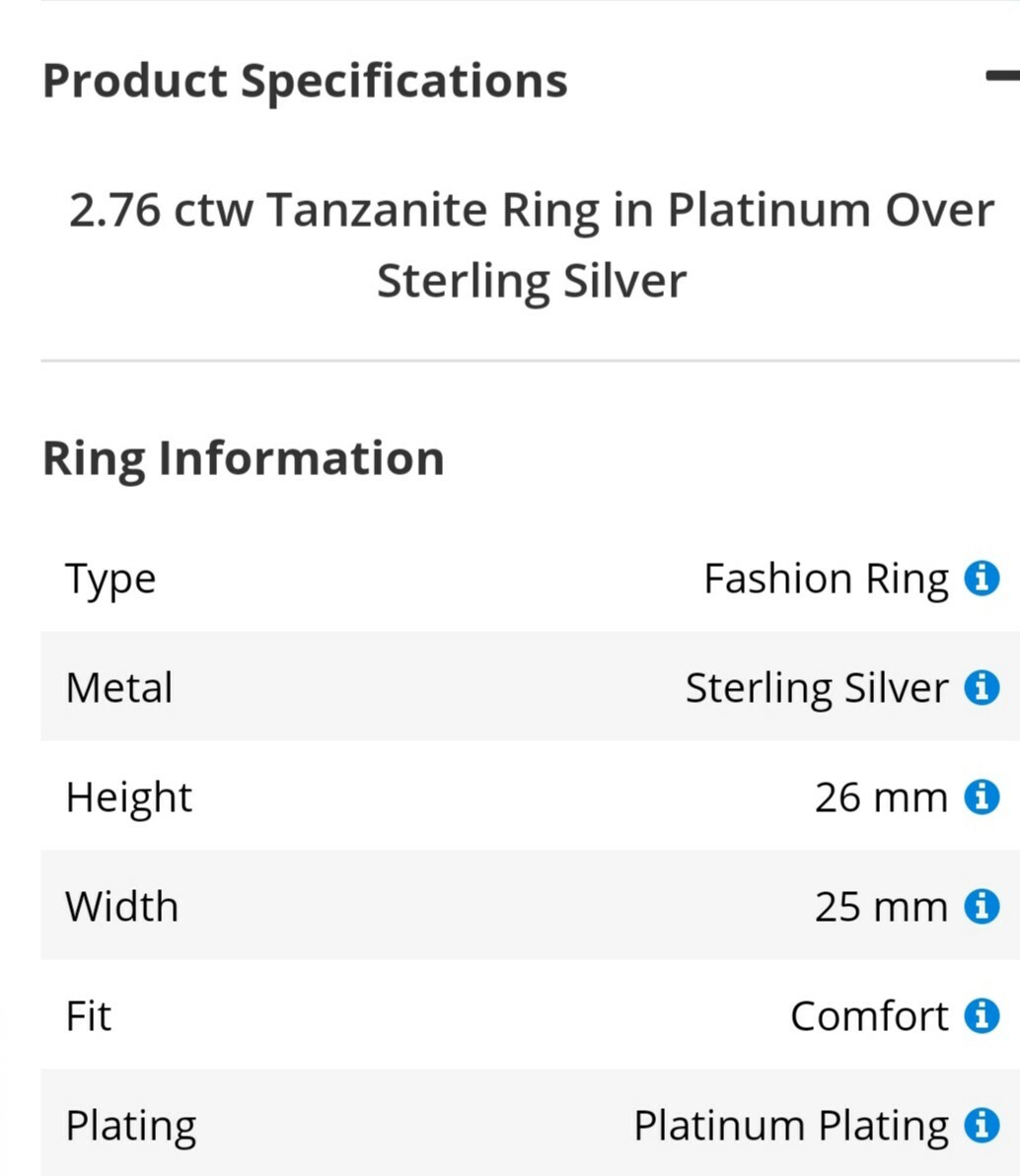 2.76 ctw Tanzanite Ring in Platinum Over Sterling Silver, Size 8 ERV $559.99