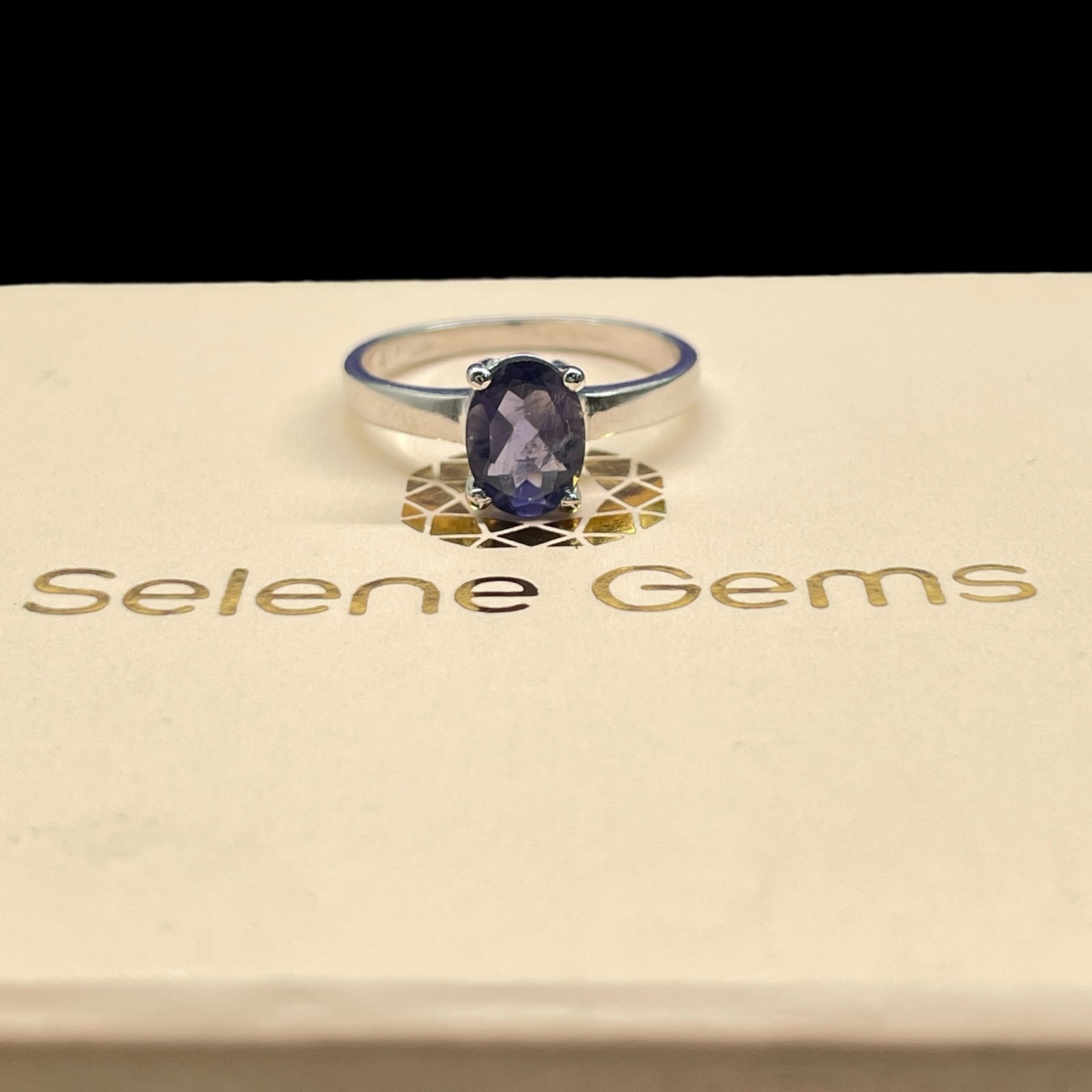Natural Iolite Ring 925 Sterling Silver 14K WG Rhodium Plated Top Quality