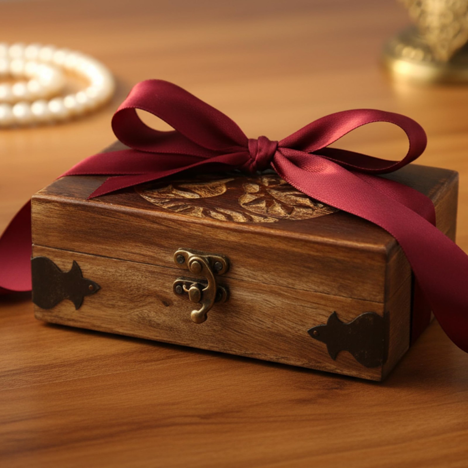 Handmade Wooden Jewelry Box – Tree of Life Engraving, Antique Keepsake Organizer