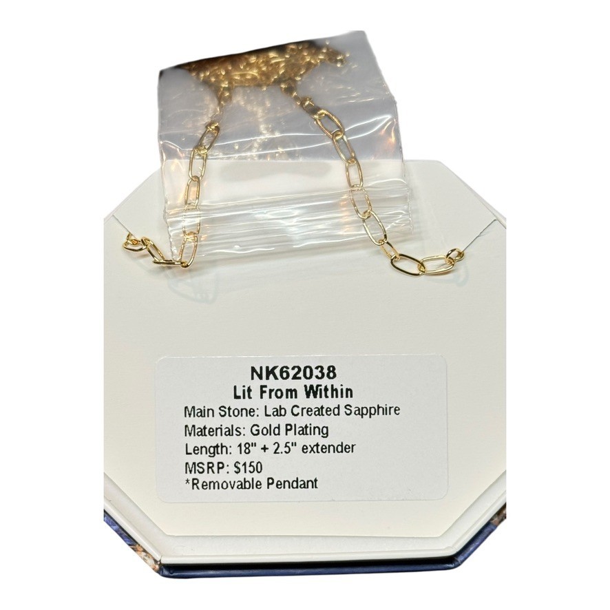 Bomb Party “Lit From Within” September Necklace Lab Created Sapphire on Gold