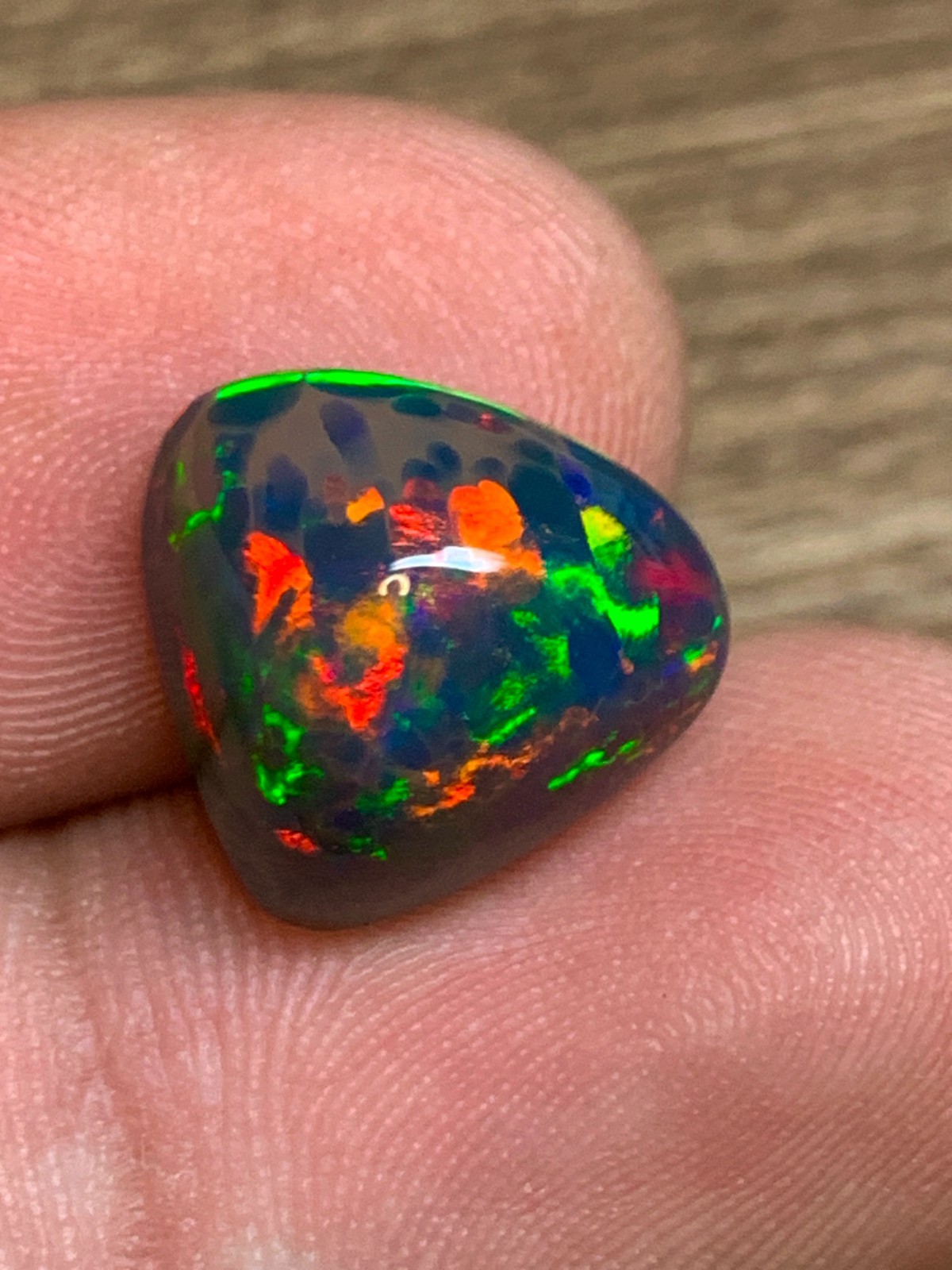 Ethiopian Black Opal Honeycomb Pattern 5crt Pear Cabochon Rainbow Fire Loose Gem