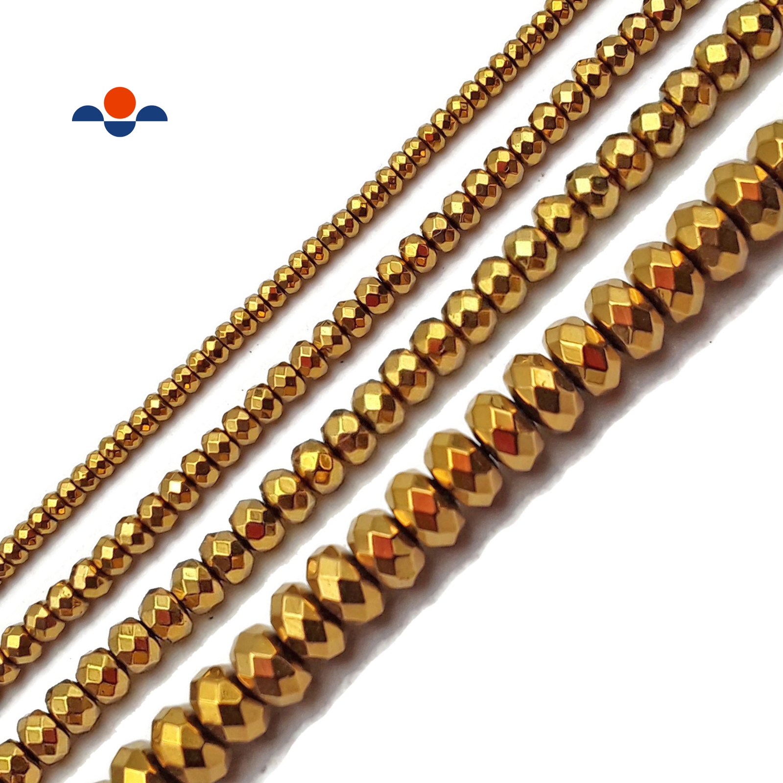 Gold Hematite Faceted Rondelle Beads 2x3mm 3x4mm 4x6mm 5x8mm 15.5″ Strand