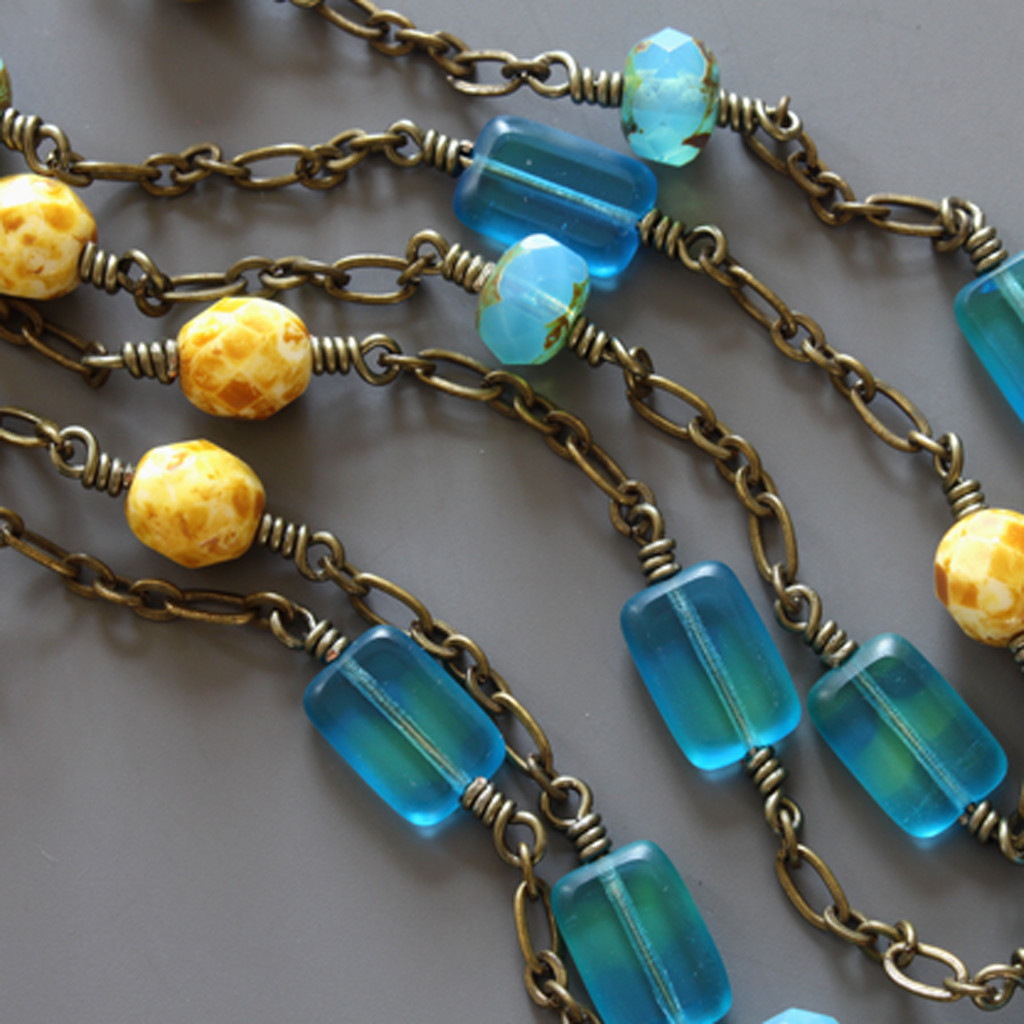 Czech Glass Beads Wire Wrapped Long Necklace