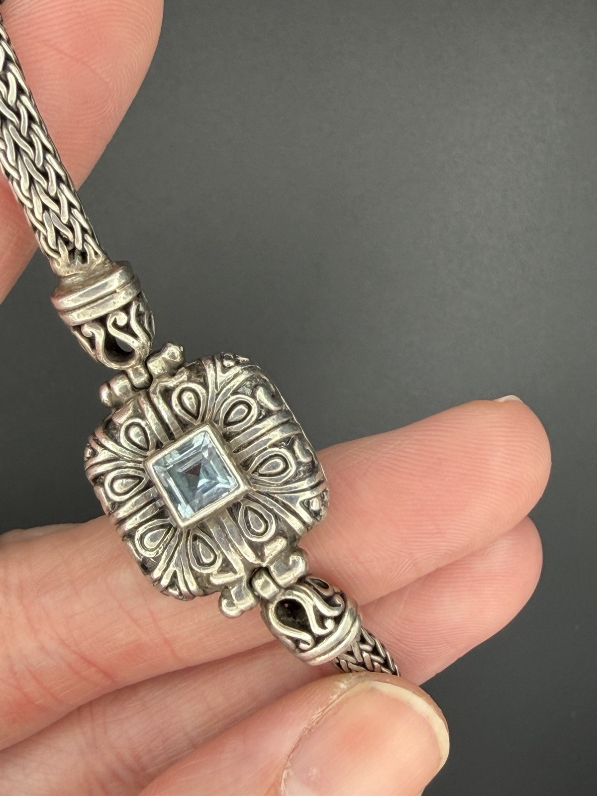 925 Sterling Silver Bali Bracelet With Thick Woven Foxtail Chain 7” DS Signed