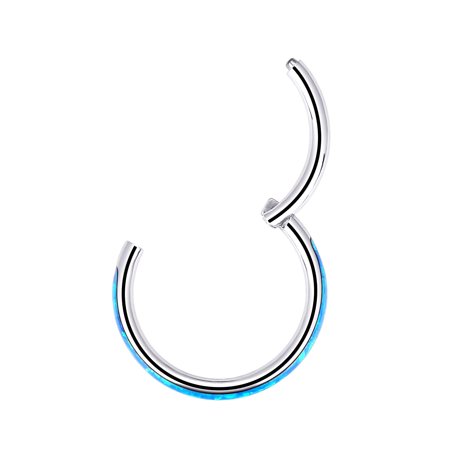 1PC 16G Nose Ring Opal Segment Hinged Septum Clicker Steel Daith Hoop Piercing