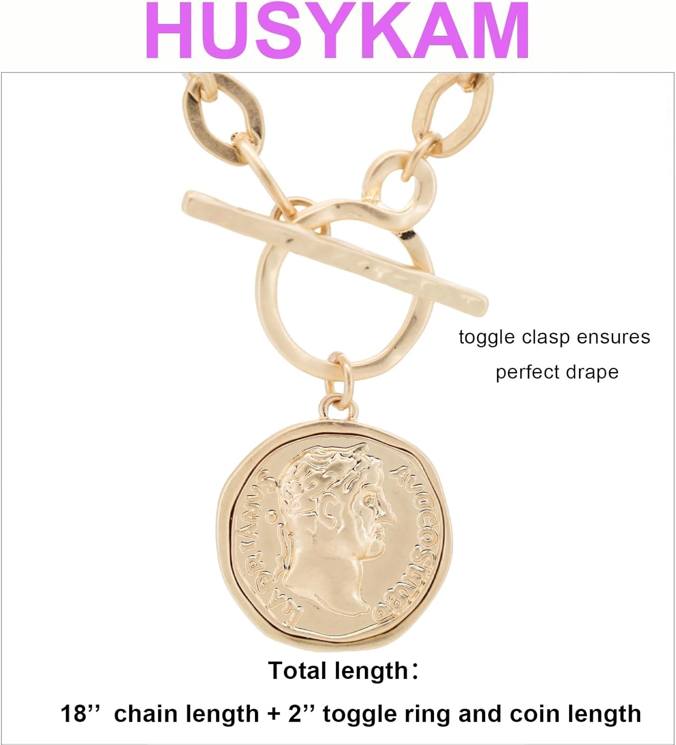 Chunky Coin Antique Gold Plated Thick Link Chain Layered Pendant Necklace for Wo