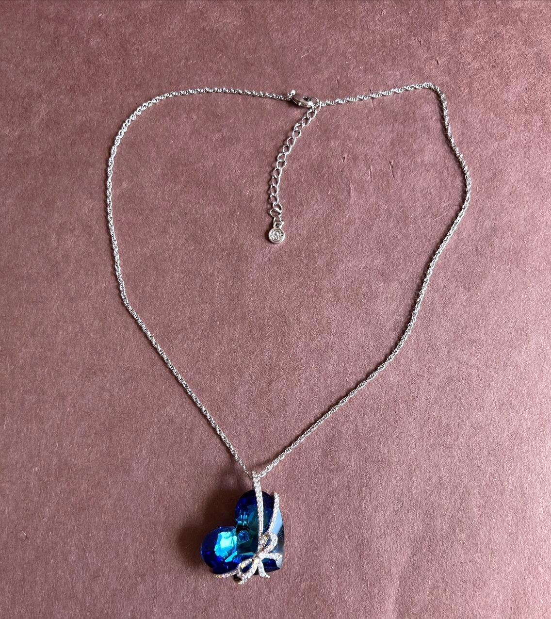 Vintage Qianse Swarovski Crystal Blue Heart Love You Forever Necklace 16″