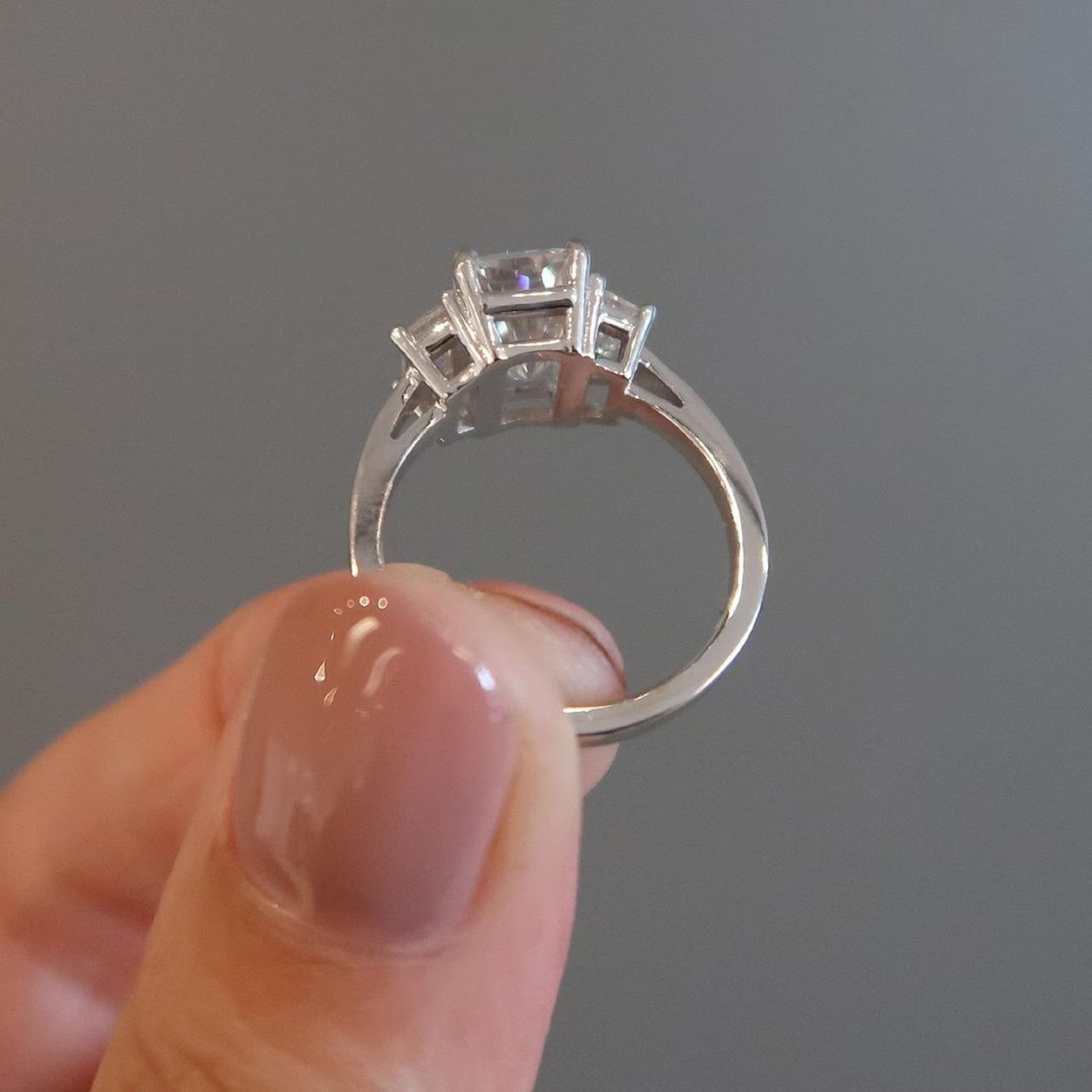 2 CT Radiant Cut Moissanite Three Stone Engagement Ring, 925 Silver Wedding Ring