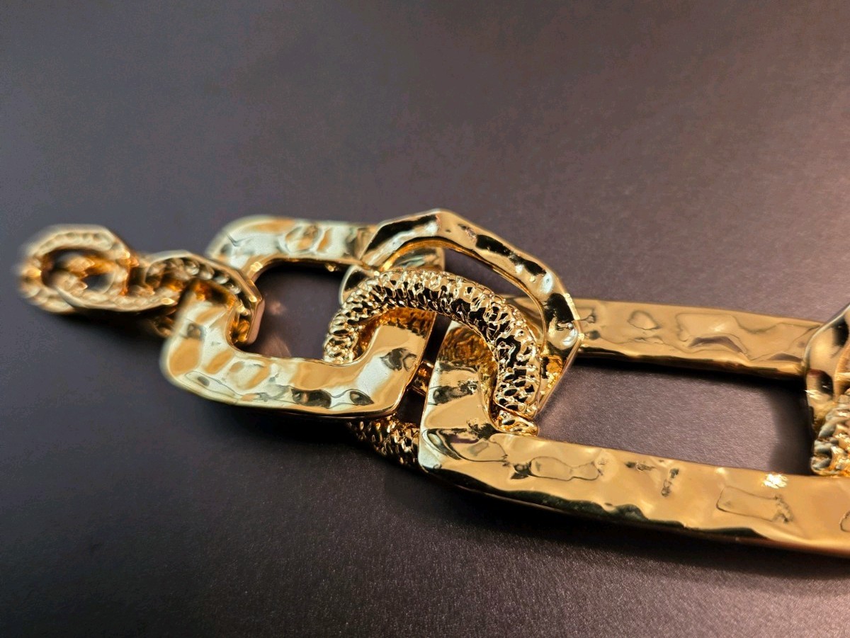 Goldtone Hammered/Etched Statement Chain Bracelet