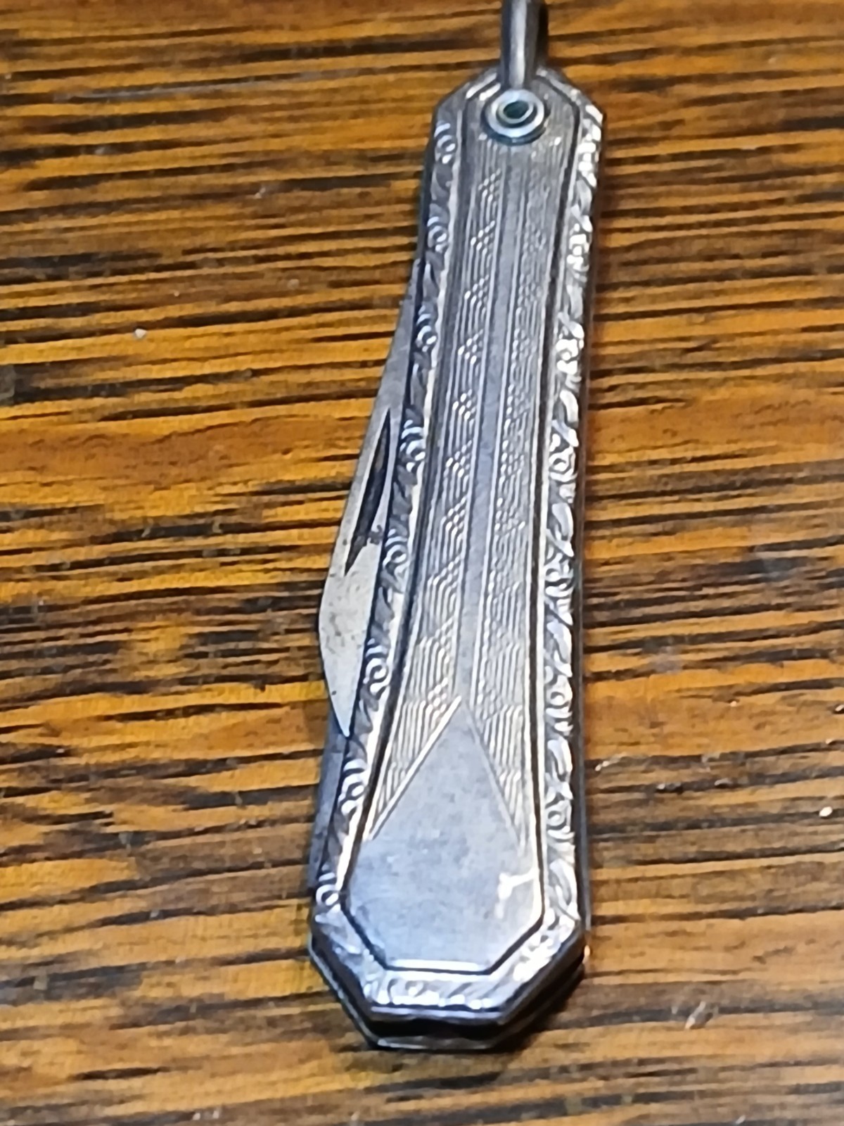 Vintage Sterling Silver Pocket Watch Fob Art Deco Engraving Folding Knife 2Blade