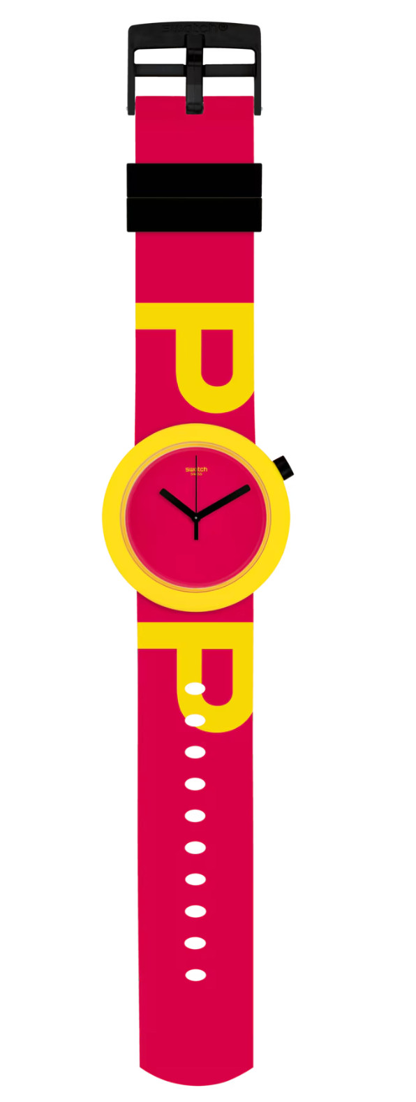 NEW SWISS LIMITED EDITION SWATCH PNJ100 POPTASTIC UNISEX 45MM YELLOW RED BLACK