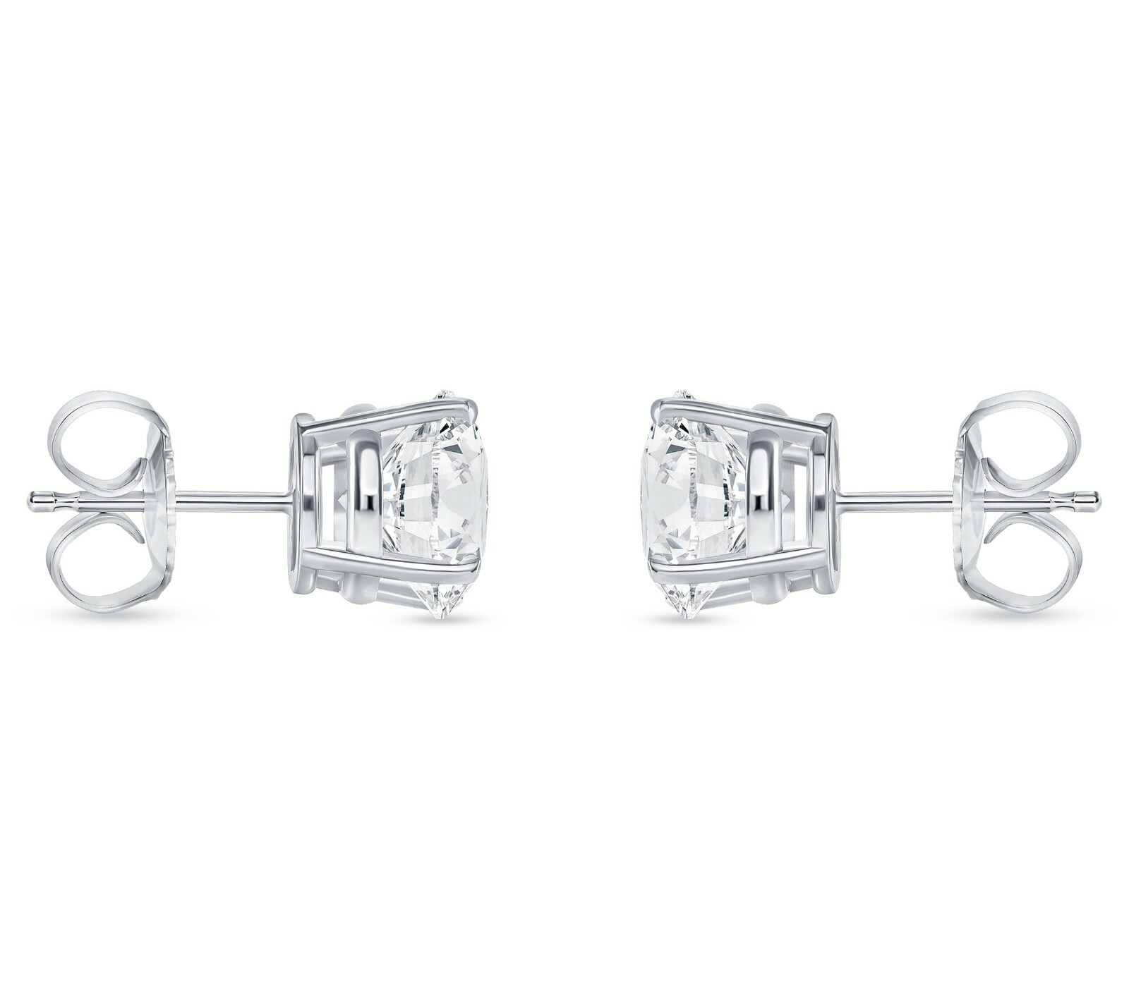 4 Ct Round Earrings Studs Solid 14K White Gold Brilliant Cut Push Back Basket