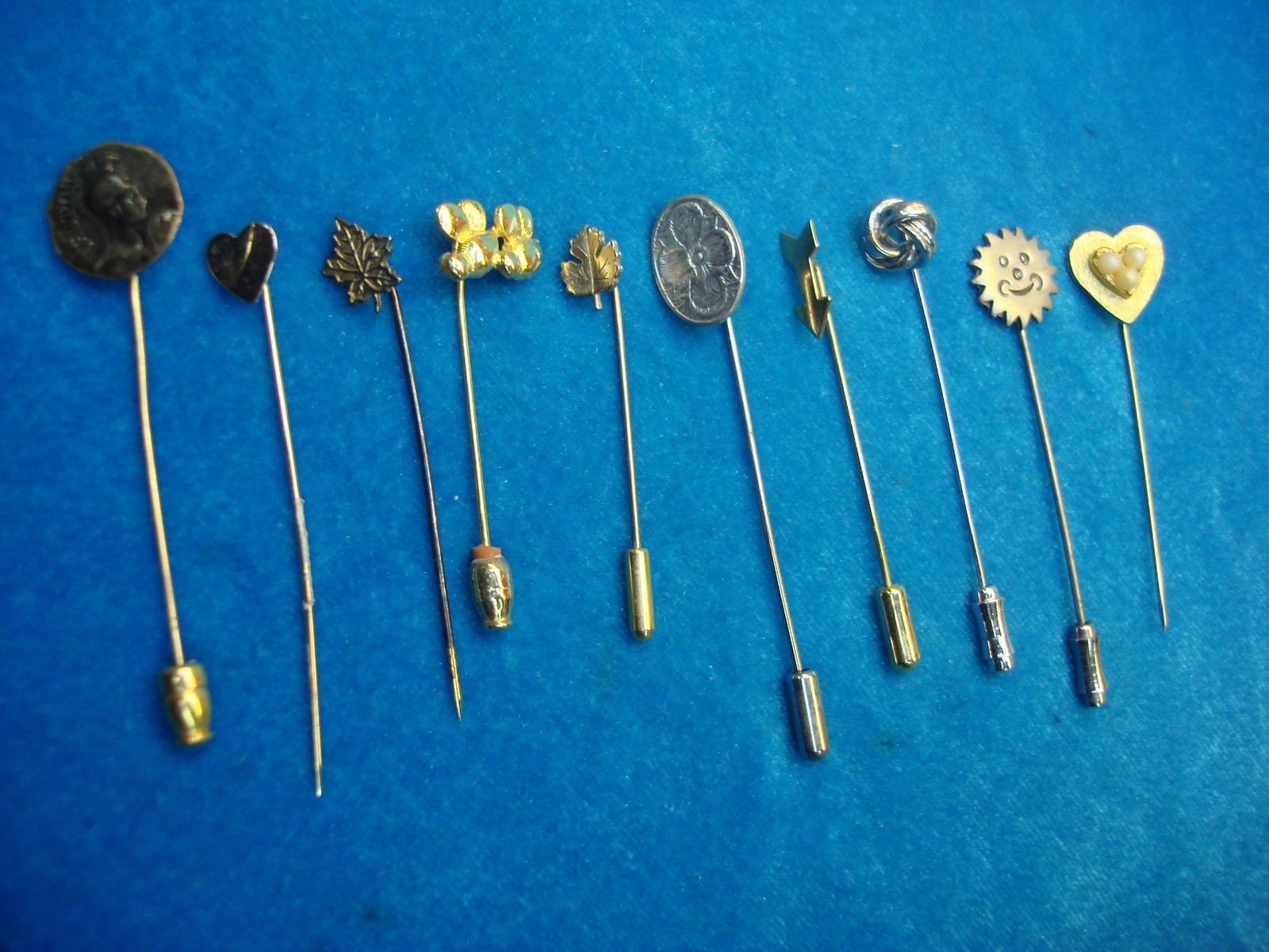 10 DIFF. VINTAGE STICK PINS – PRETTY!