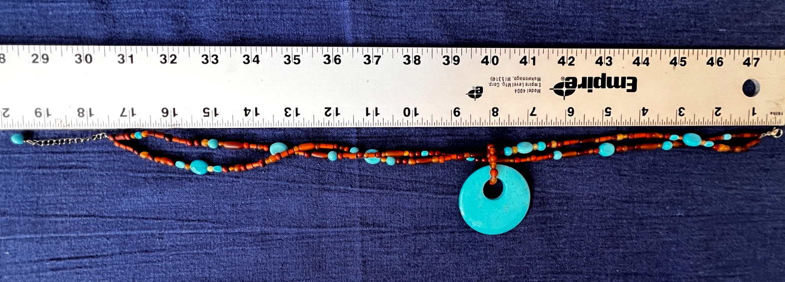 Beaded Necklace 17.5 To 19.5 Inches Long Lobster Clasp Turquoise Blue Brown