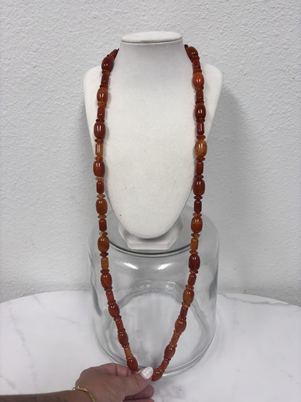 Jay King Long Natural Carnelian Beaded Chunky Sterling Silver Necklace 32”