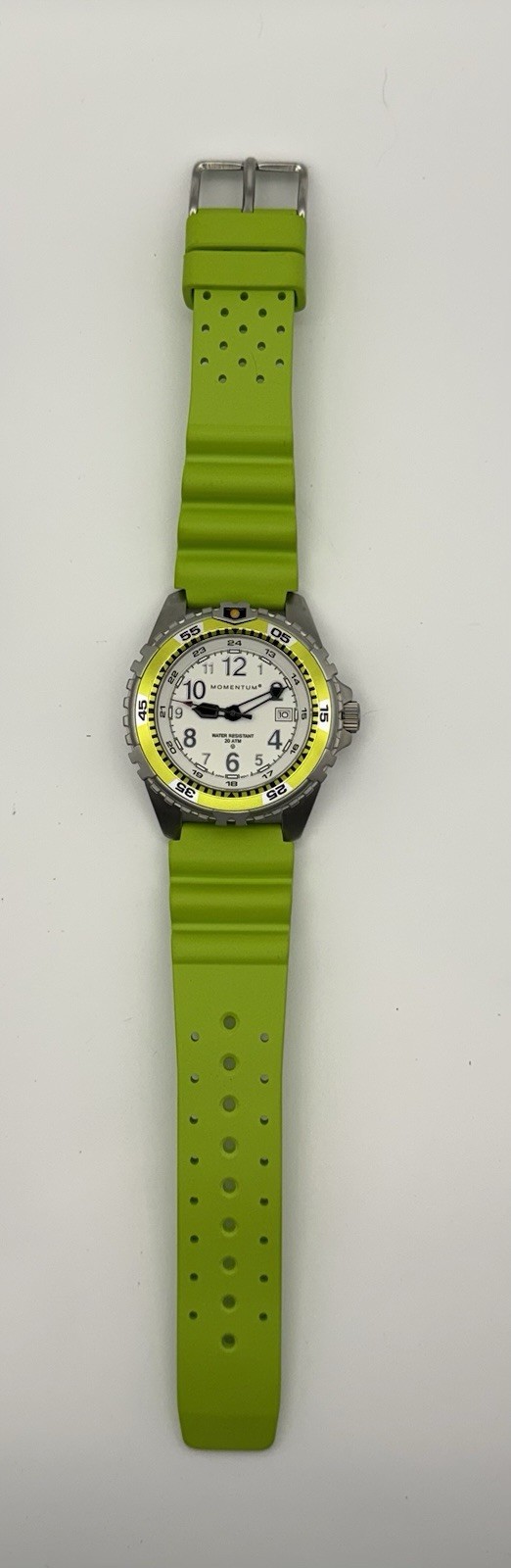 Momentum M1 Dive Watch White Dial Lime Green Rubber Strap 20ATM Stainless Steel