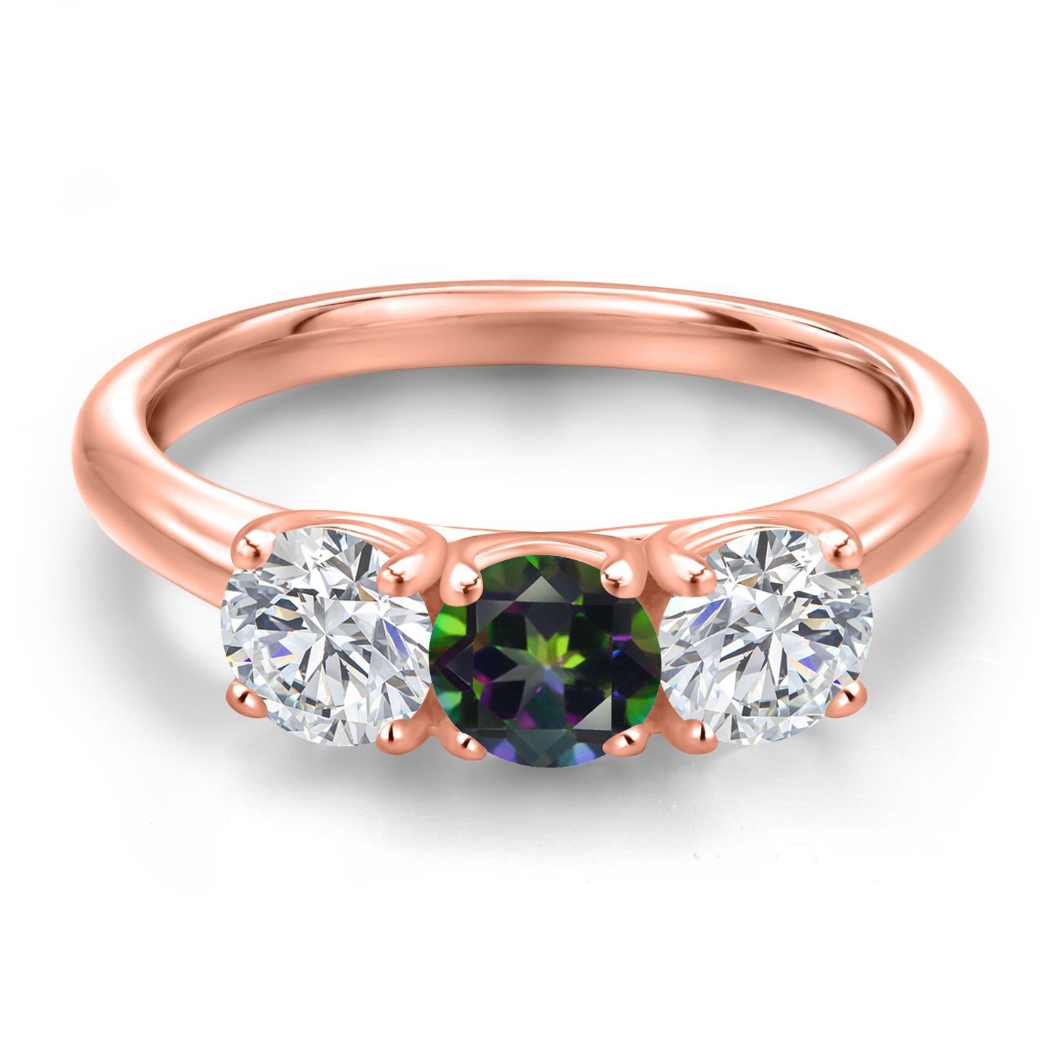 18K Rose Gold Plated Silver Green Mystic Topaz and Lab Grown Diamond Engagement