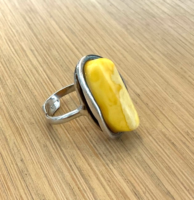 Vintage Baltic Butterscotch Amber Ring 925 Sterling Silver Egg Yolk Oval Size 7