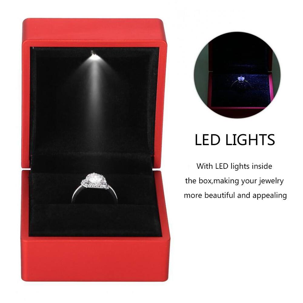 1/5/10x LED Lighted Ring Box Luxury Jewelry Storage Case for Wedding Anniversary