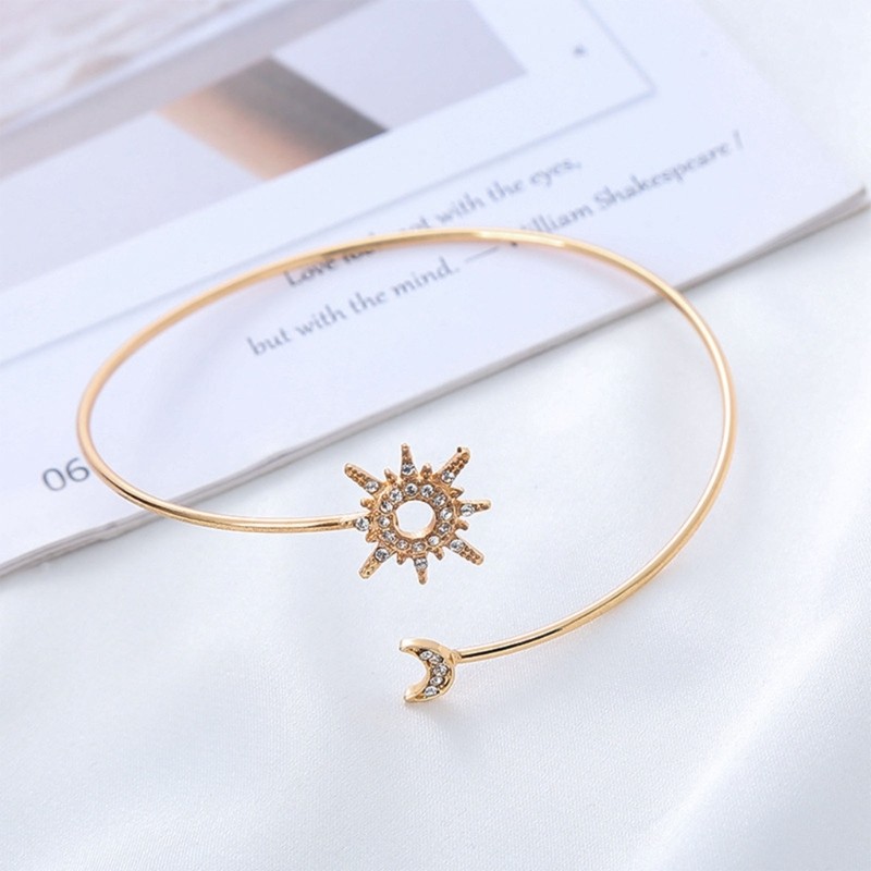 Elegant Rhinestones Armband Simple Metal Zircon Sparkling Moon Bracelet