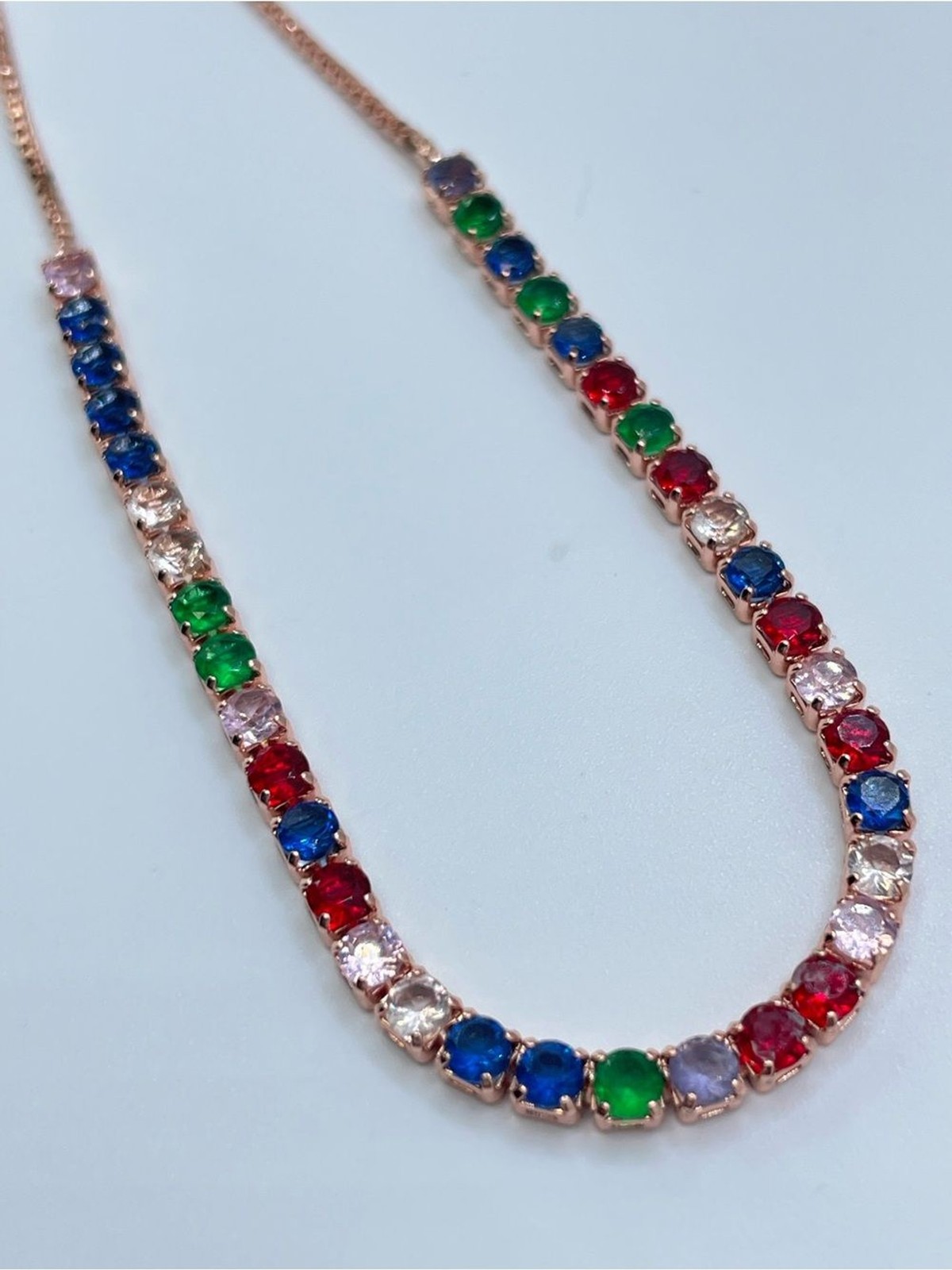 Rose Gold Multicolor Crystal Glass Adjustable Tennis Bracelet Elegant