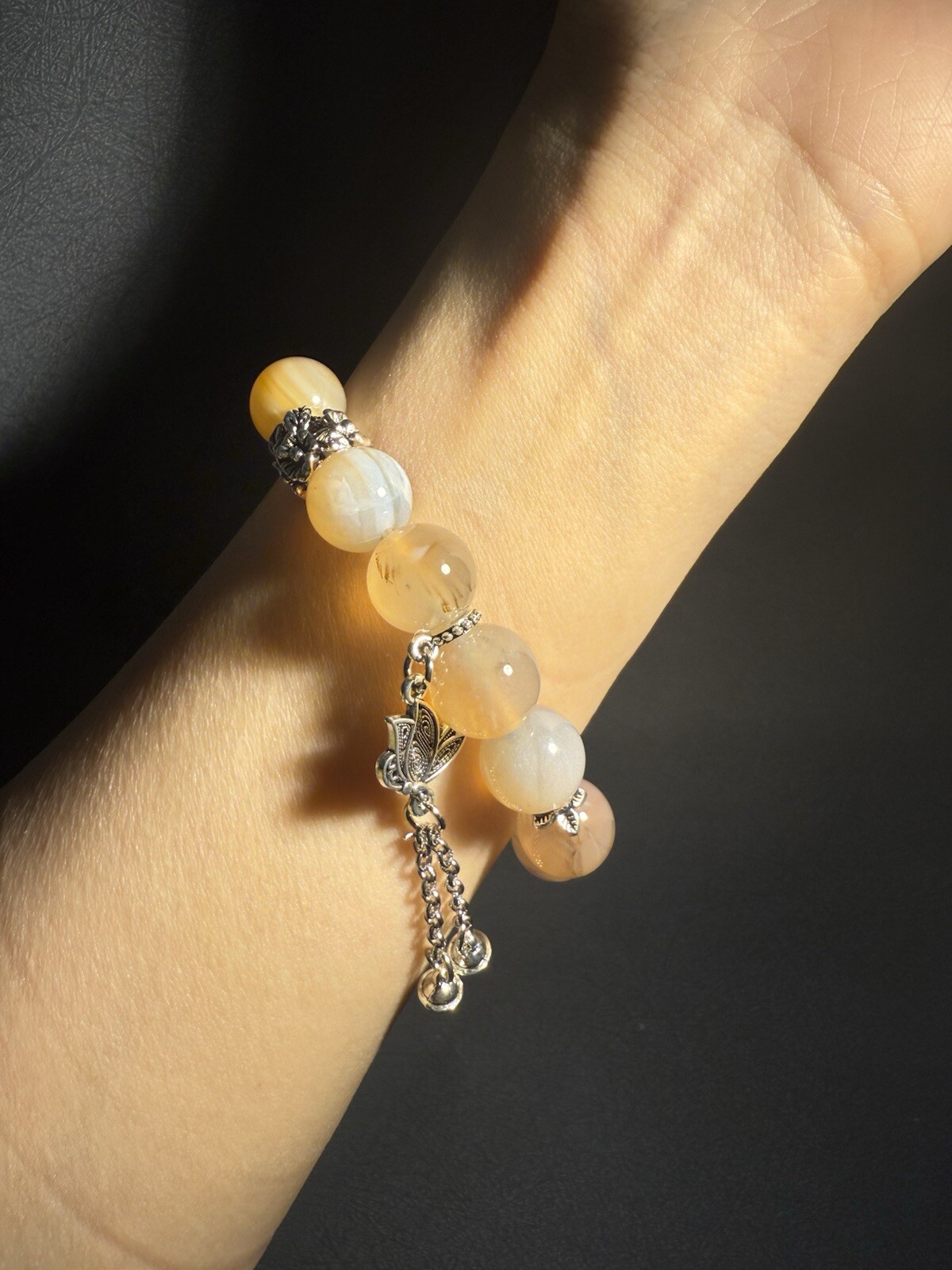 12.3mm 44g Natural Sugar Alashan Agate/Top grade Phantom Quartz Charm Bracelet