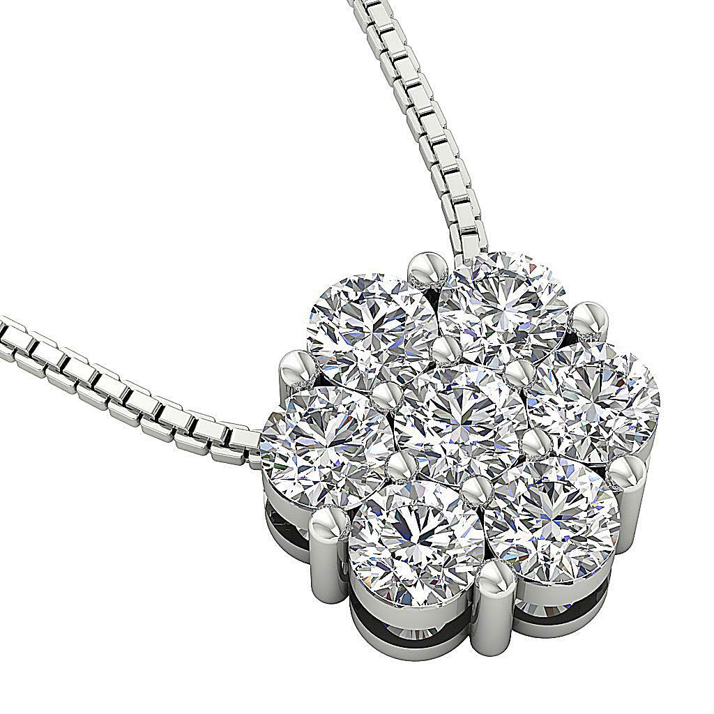 Cluster Pendant Necklace SI1 G 1.60 Carat Round Diamond 14K Rose Gold 11.00 MM
