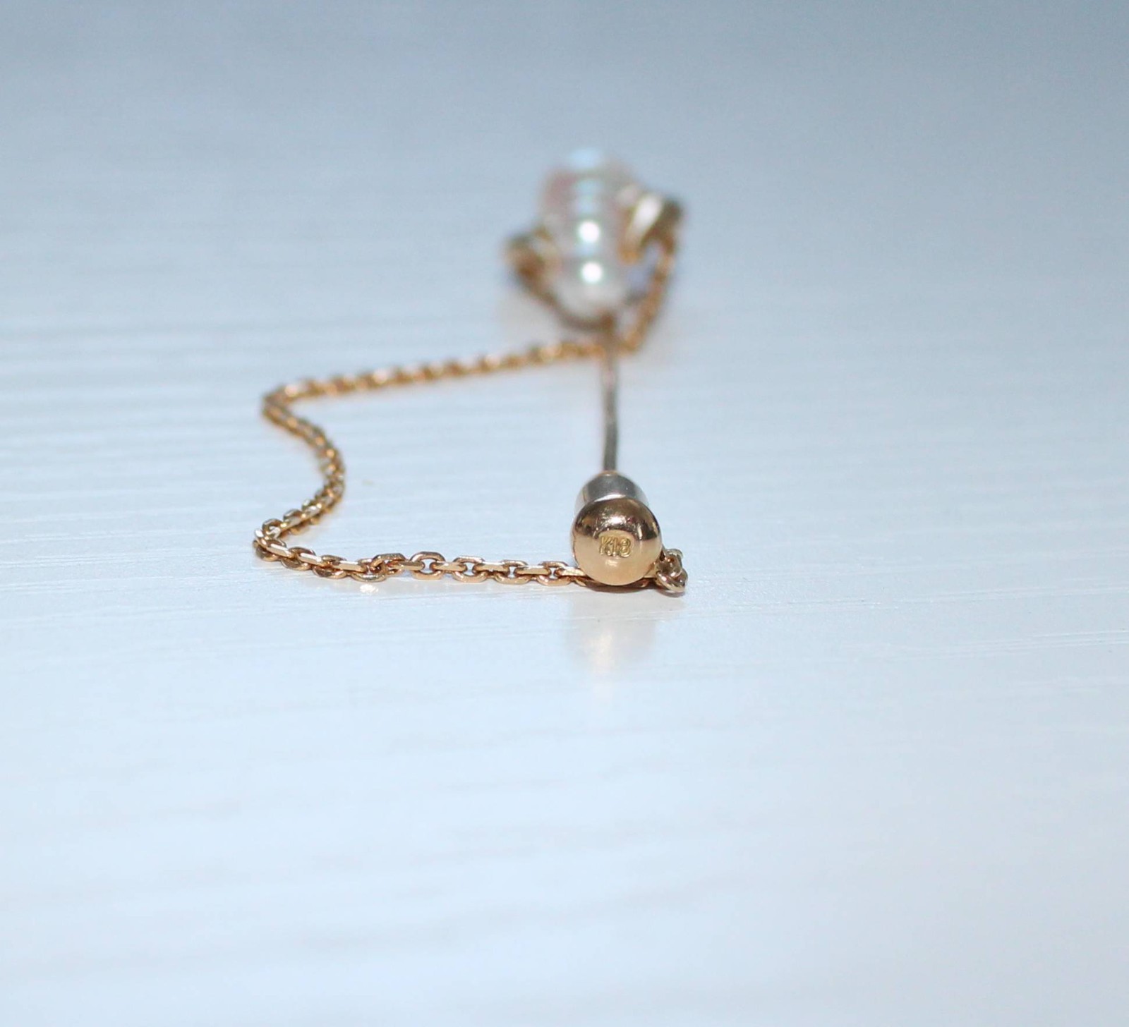 18K Gold & 4 Pinkish Pearls Stick Pin / Brooch 3.3 Grams 3 1/2″ Long