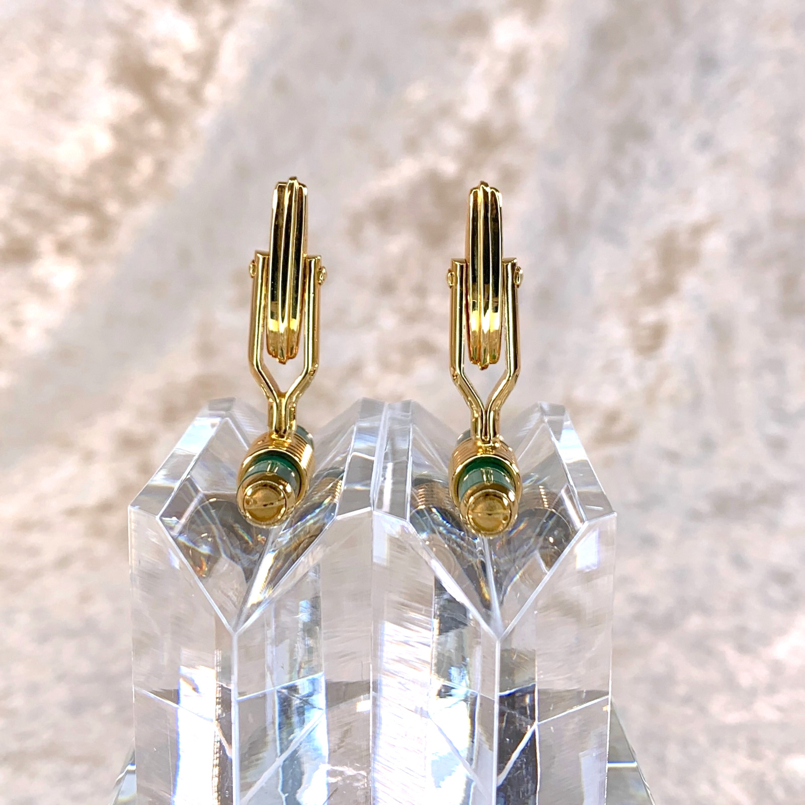Vintage Dunhill Cufflinks & Tie Bar Clip Cylinder Malachite Gold Finish w/Box