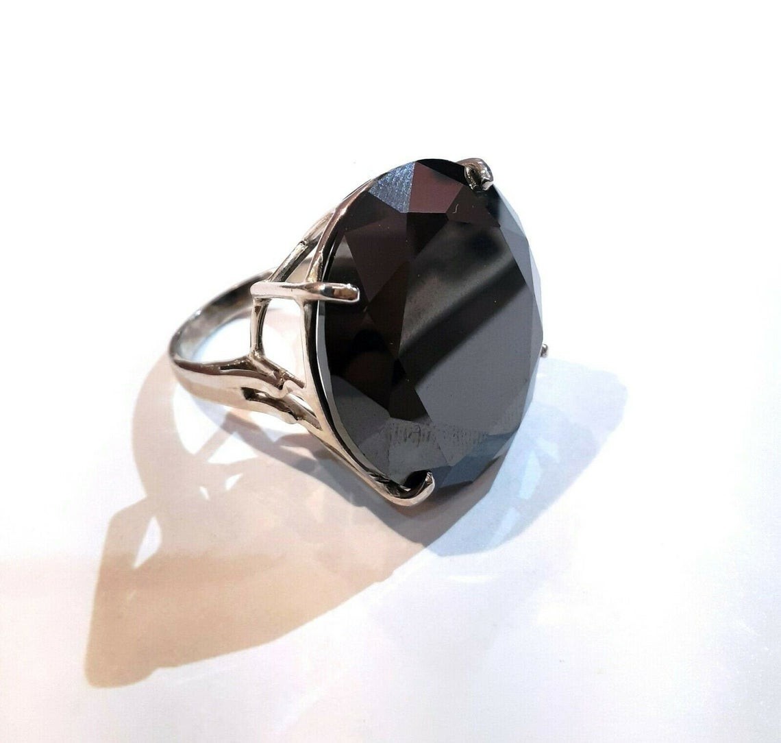 Certified 100.00 cts Black Diamond Ring 925 Sterling Silver White Gold Plated