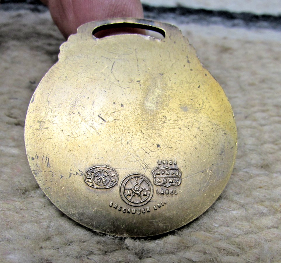 Vintage Miami-1934 Brass Watch Fob GreenDuck Chi. Makers Mark on Back