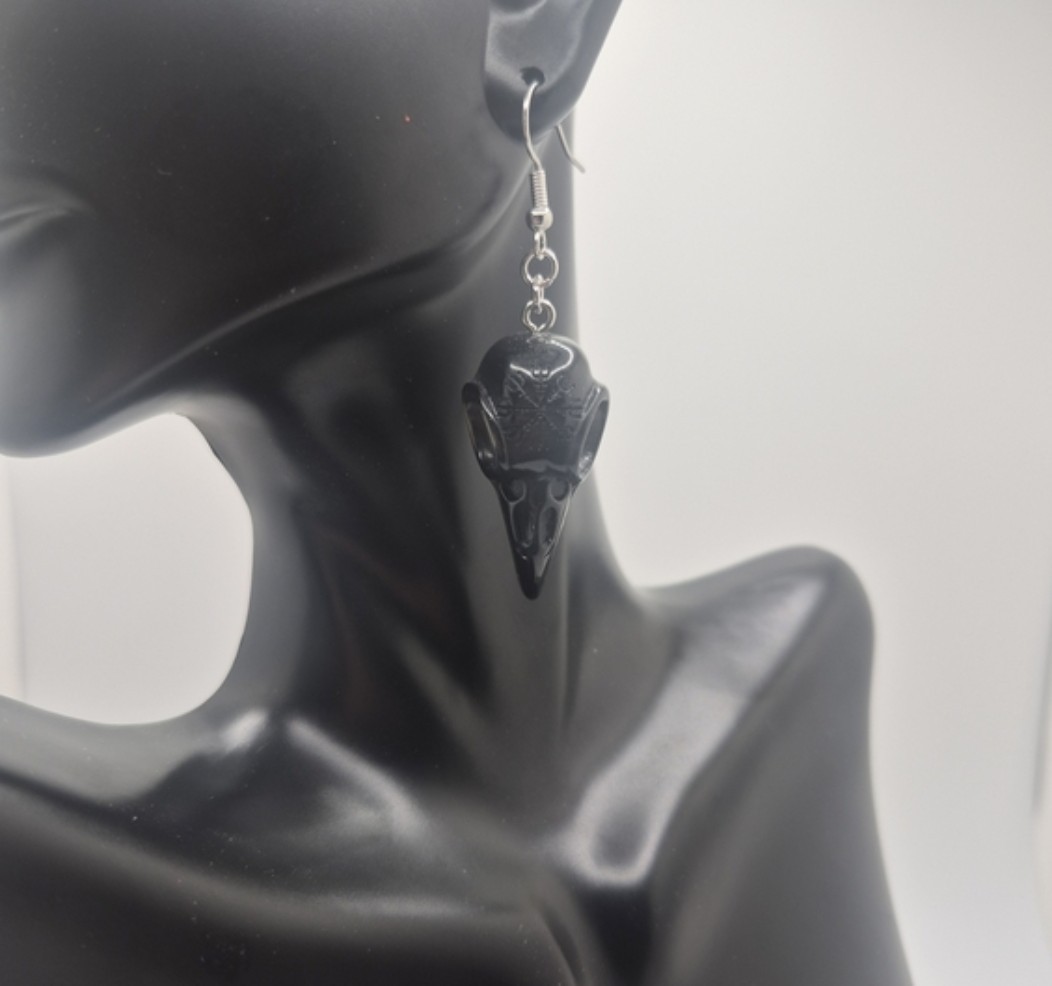 Black & Beige Bird Slull Earrings (2 Pairs)