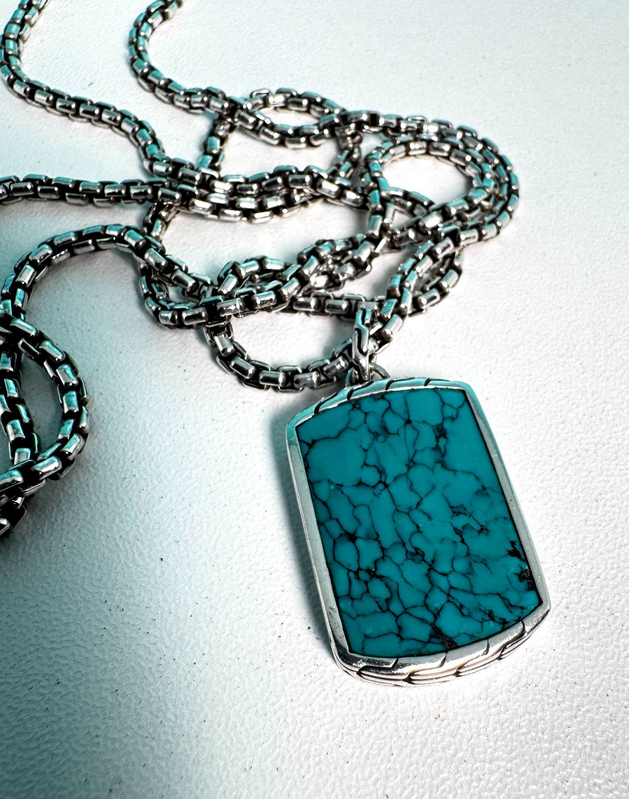 John Hardy Turquoise Pendant with Sterling Silver 2.7mm Box Chain