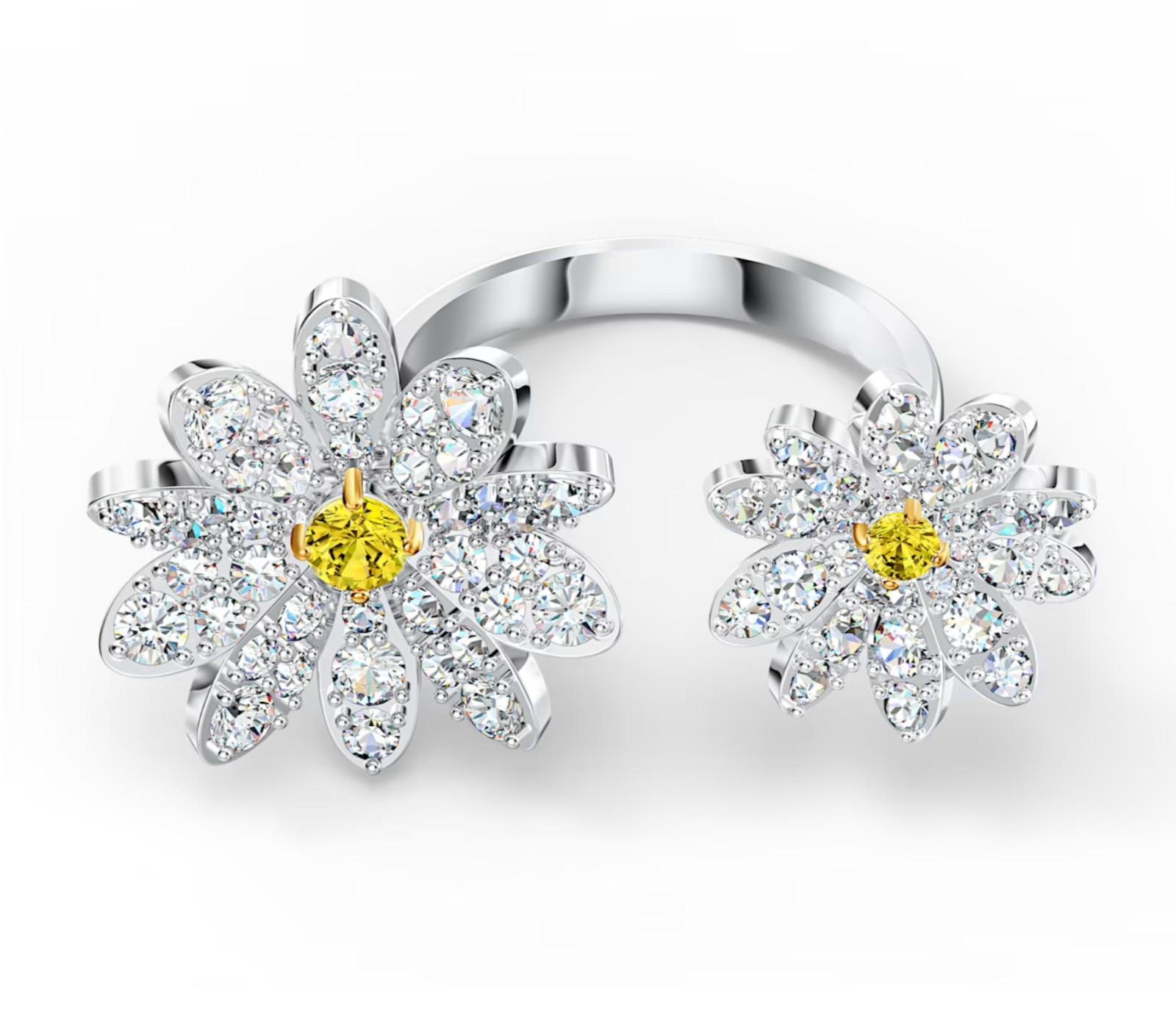 NIB Swarovski 5534941 Eternal Flower Open Ring Metal Crystal Yellow $169 Size 58
