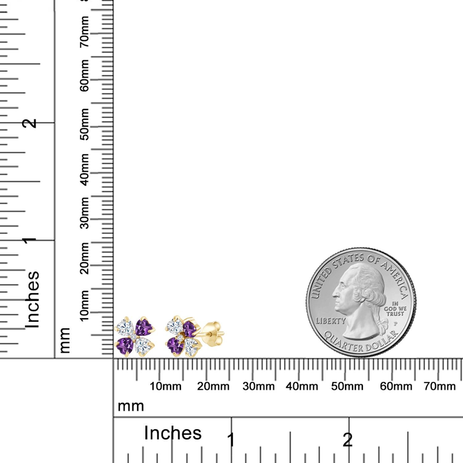 18K Yellow Gold Plated Silver Amethyst Lab Grown Diamond Earrings Set with