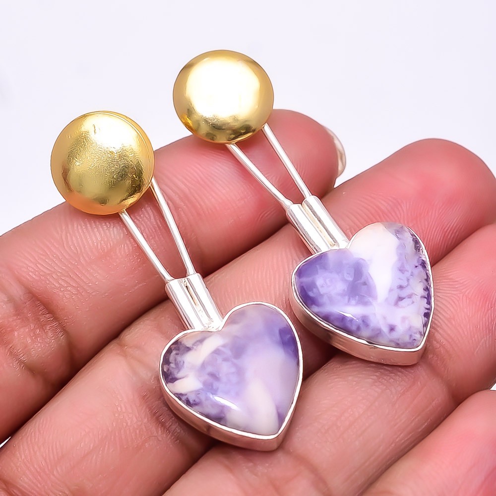 Bertrandite – Tiffany Stone -Utah 925 Sterling Silver Two Tone Earring 1.76″ E12