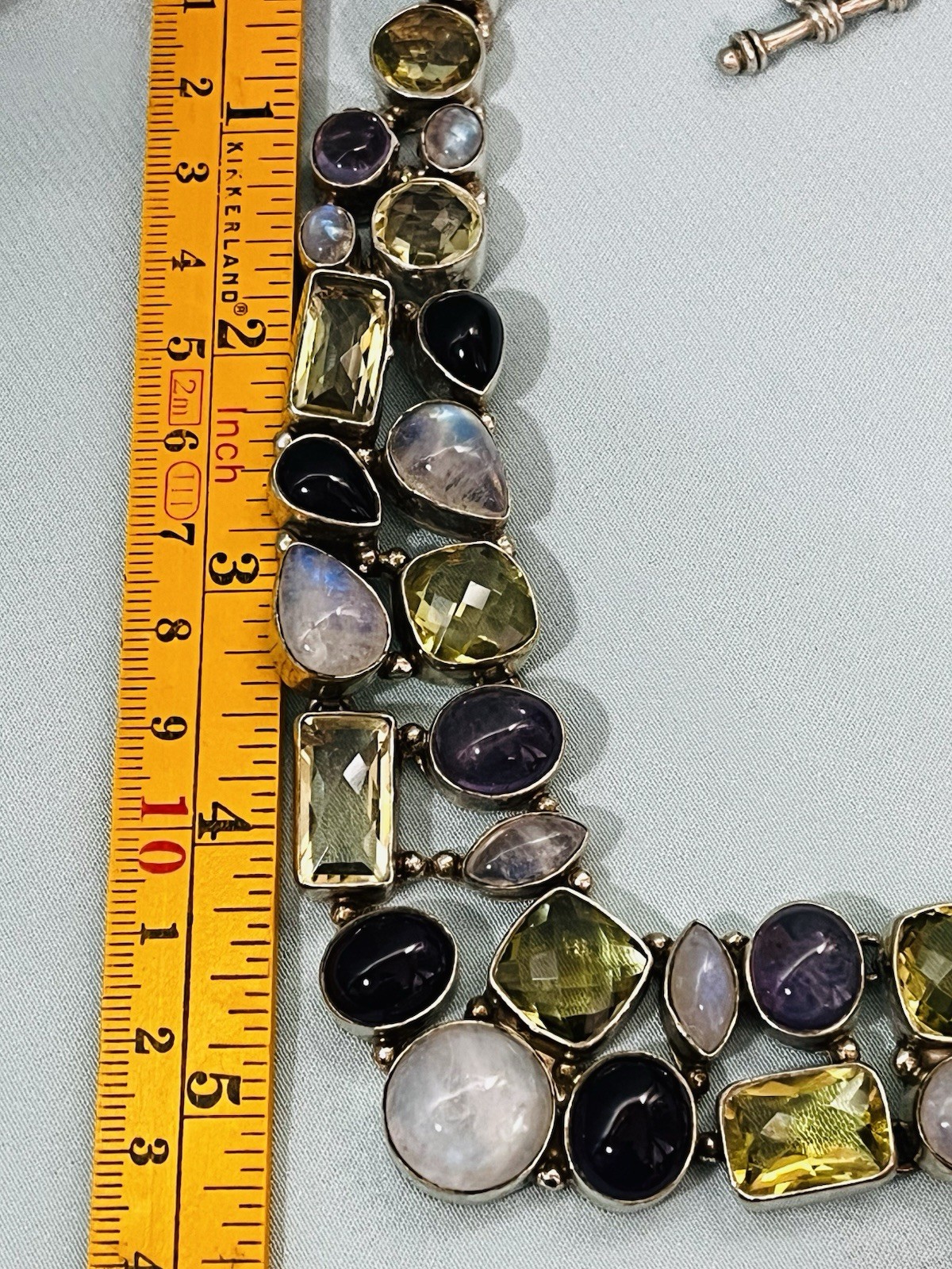 Sterling Silver Multi-gem Moonstone Tourmaline Amethyst Necklace Healing 96 Gram