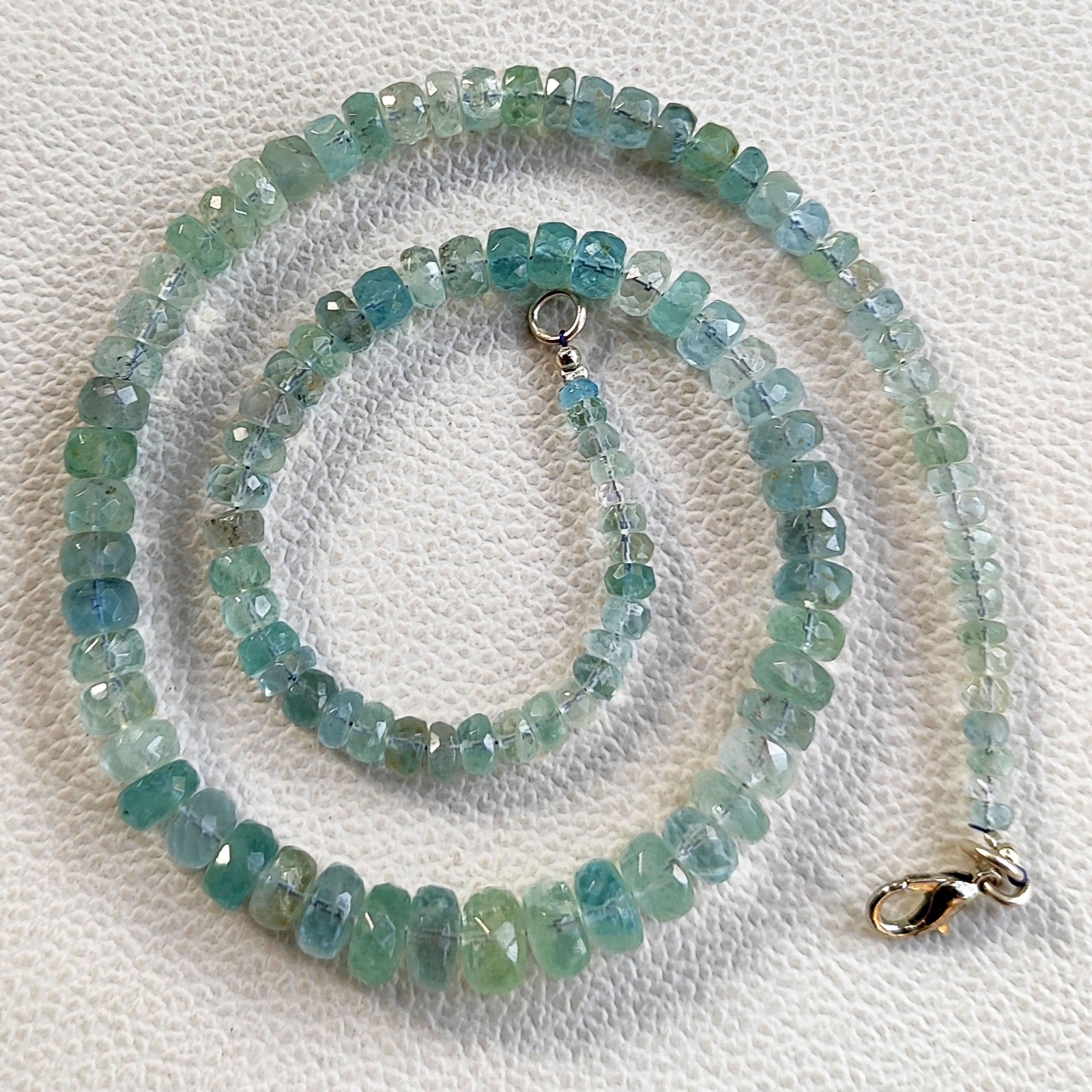 Aquamarine Faceted Roundelle 4-8 mm Size Beads 16” Necklace Natural Brazil Gem