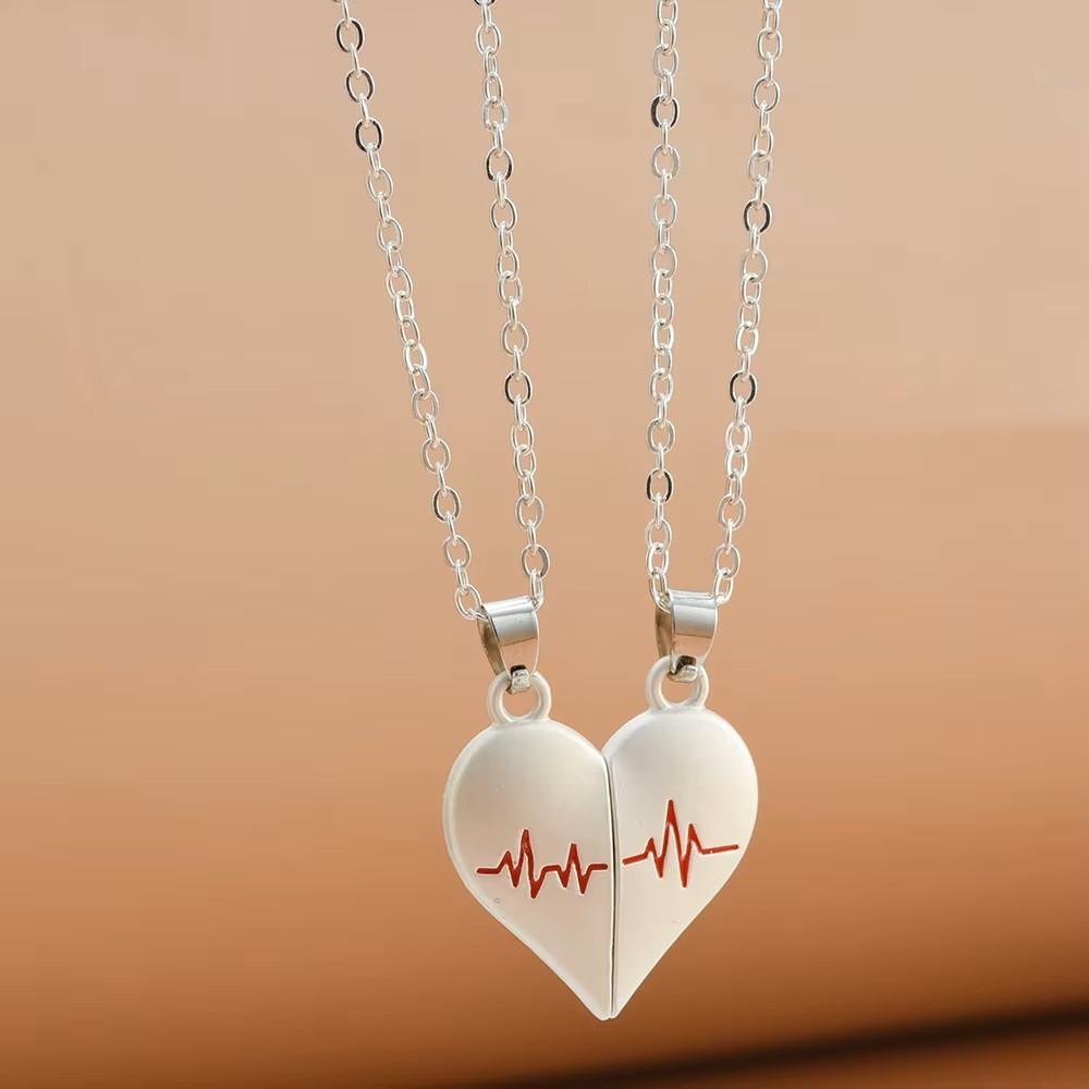 Silver Heartbeat Couple Love Necklace Matching, Friend, Wife, Girlfriend Gift