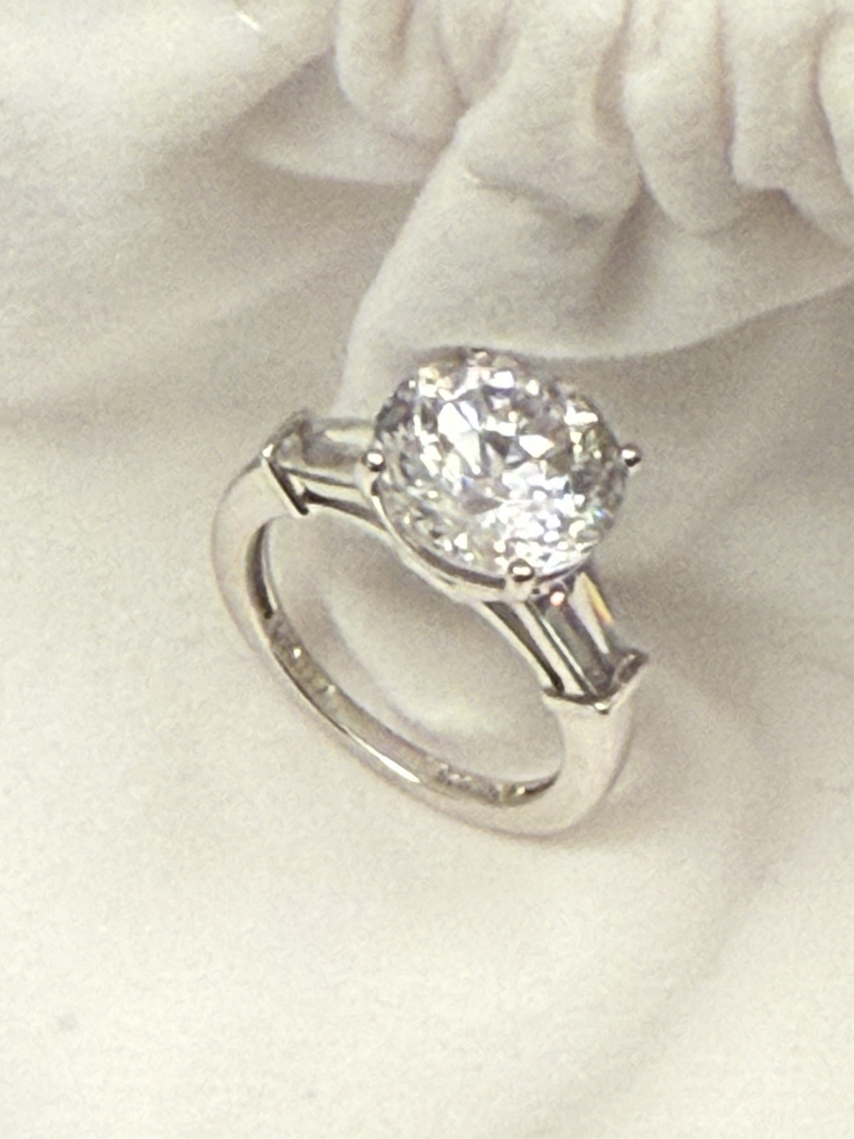QVC PLATINUM CLAD ROUND 4K CZ With SIDE BAGUETTES! BRAND NEW! NEVER WORN!